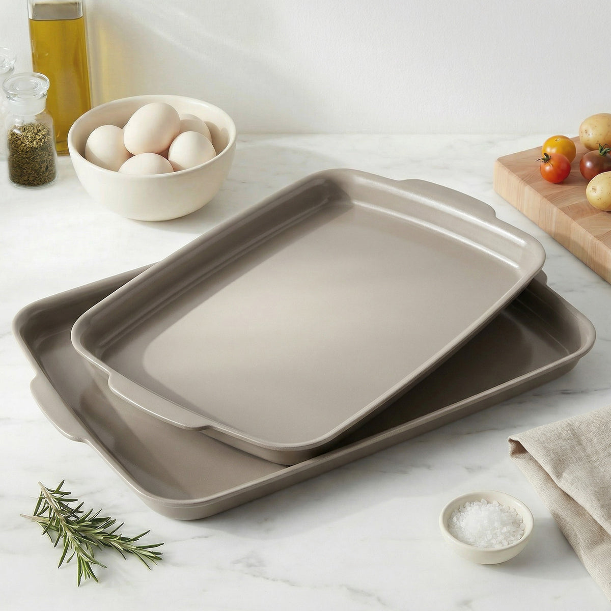 Premiere Ovenware Ceramic Nonstick 2-Piece Sheet Pan Set | Taupe - Image 2