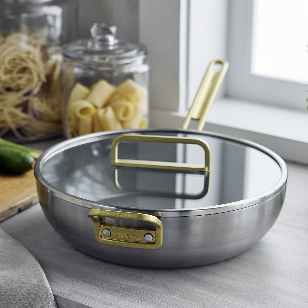Stanley Tucci™ Stainless Steel Ceramic Nonstick 6.5-Quart Essential Stanley Pan with Lid | Champagne Handle - Image 3