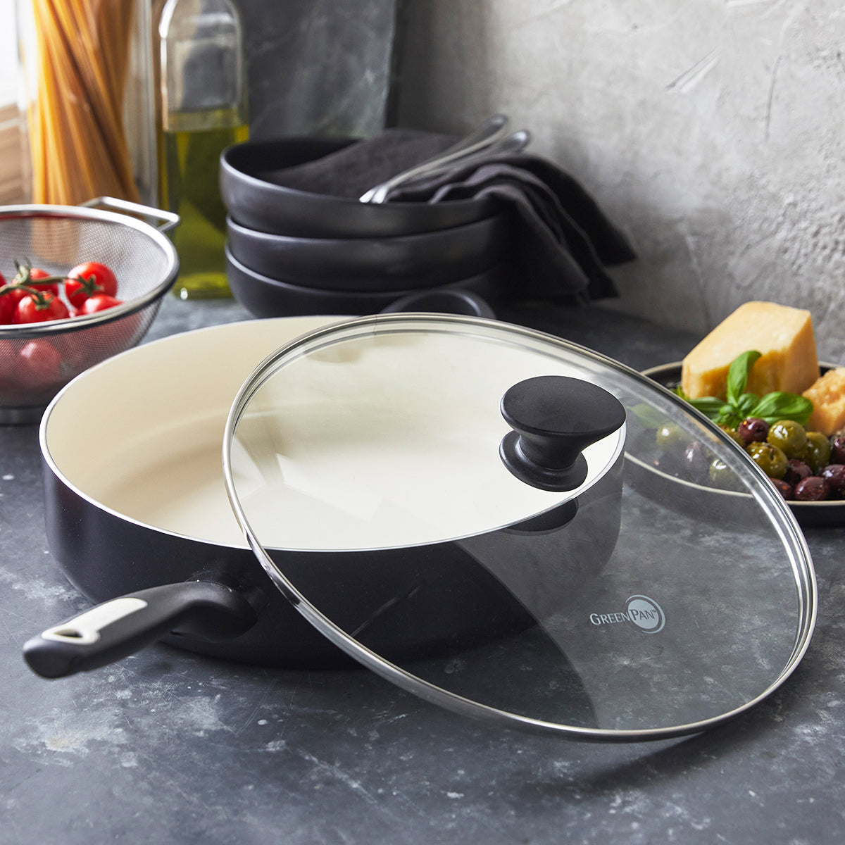 Rio Ceramic Nonstick 5-Quart Sauté Pan with Lid | Black - Image 2