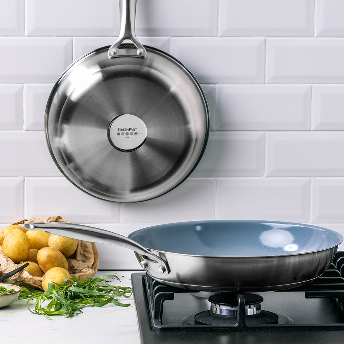 Treviso Ceramic Nonstick Stainless Steel 9.5 and 11 Frypan Set - Image 2