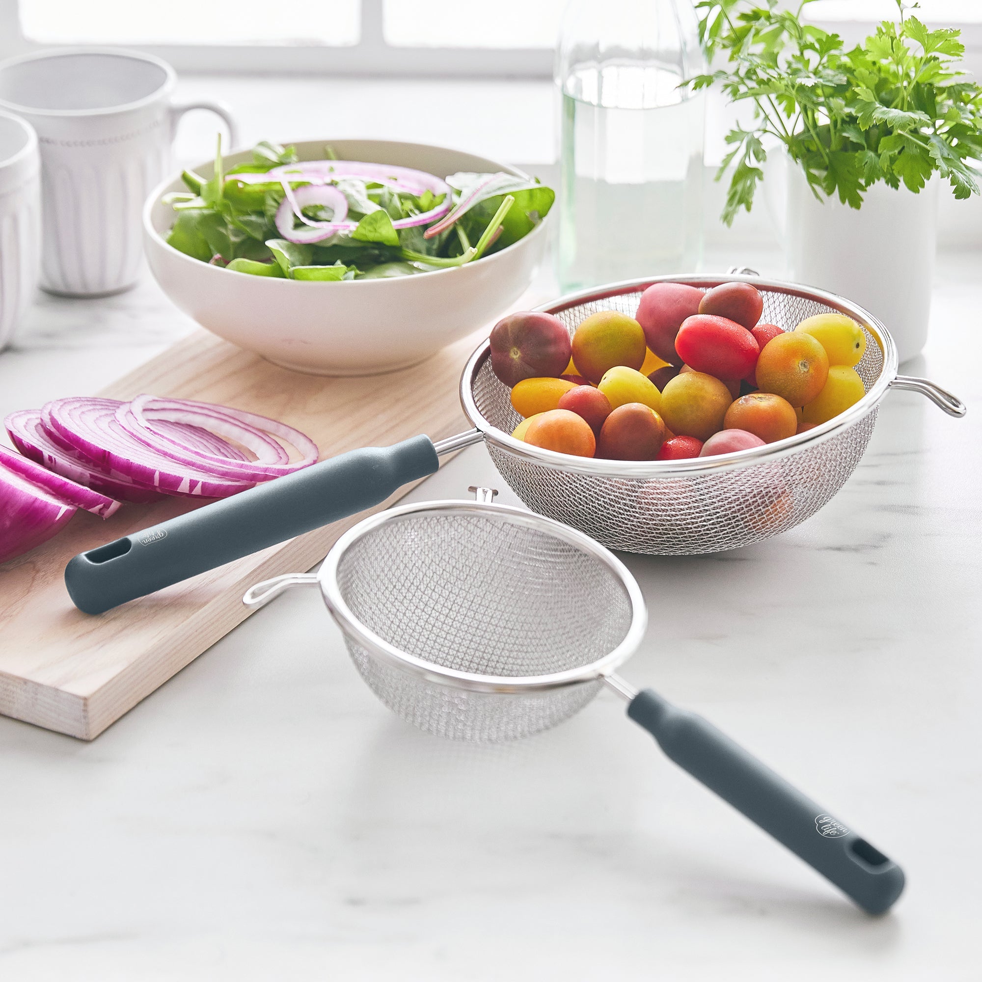 GreenLife Stainless Steel Mesh Strainers. Set of 4 | Gray - Image 3