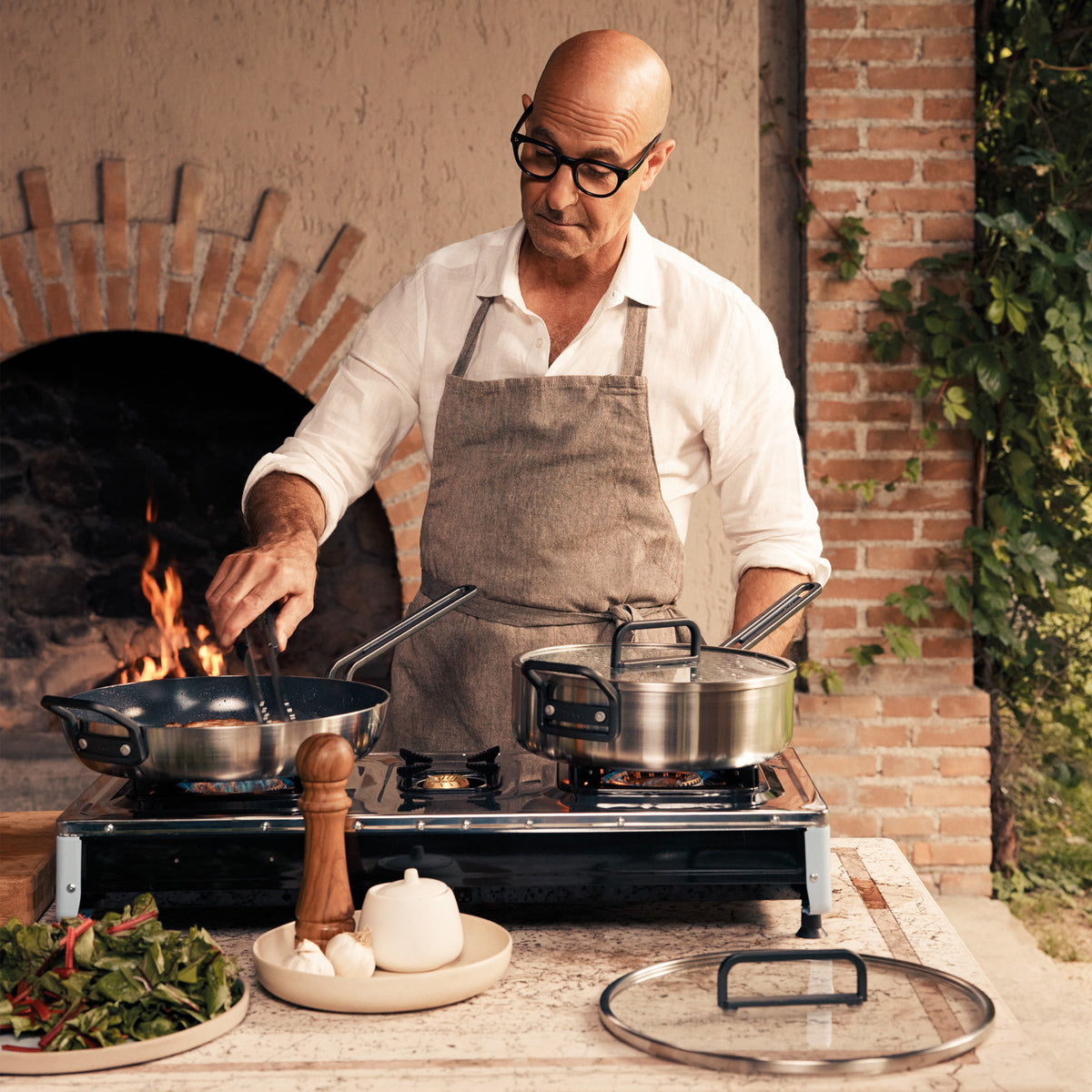 Stanley Tucci™ Stainless Steel Ceramic Nonstick 11-Piece Cookware Set | Black Handles - Image 8