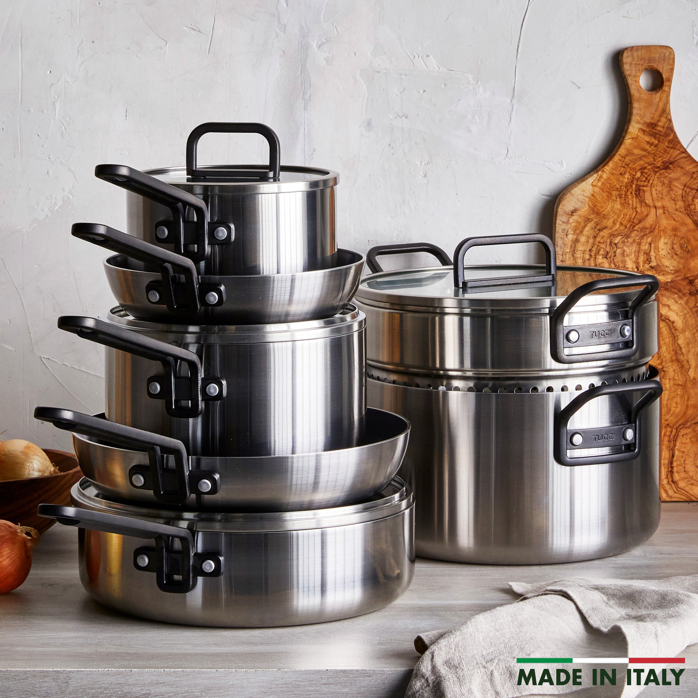 Stanley Tucci™ Stainless Steel Ceramic Nonstick 11-Piece Cookware Set | Black Handles - Image 3