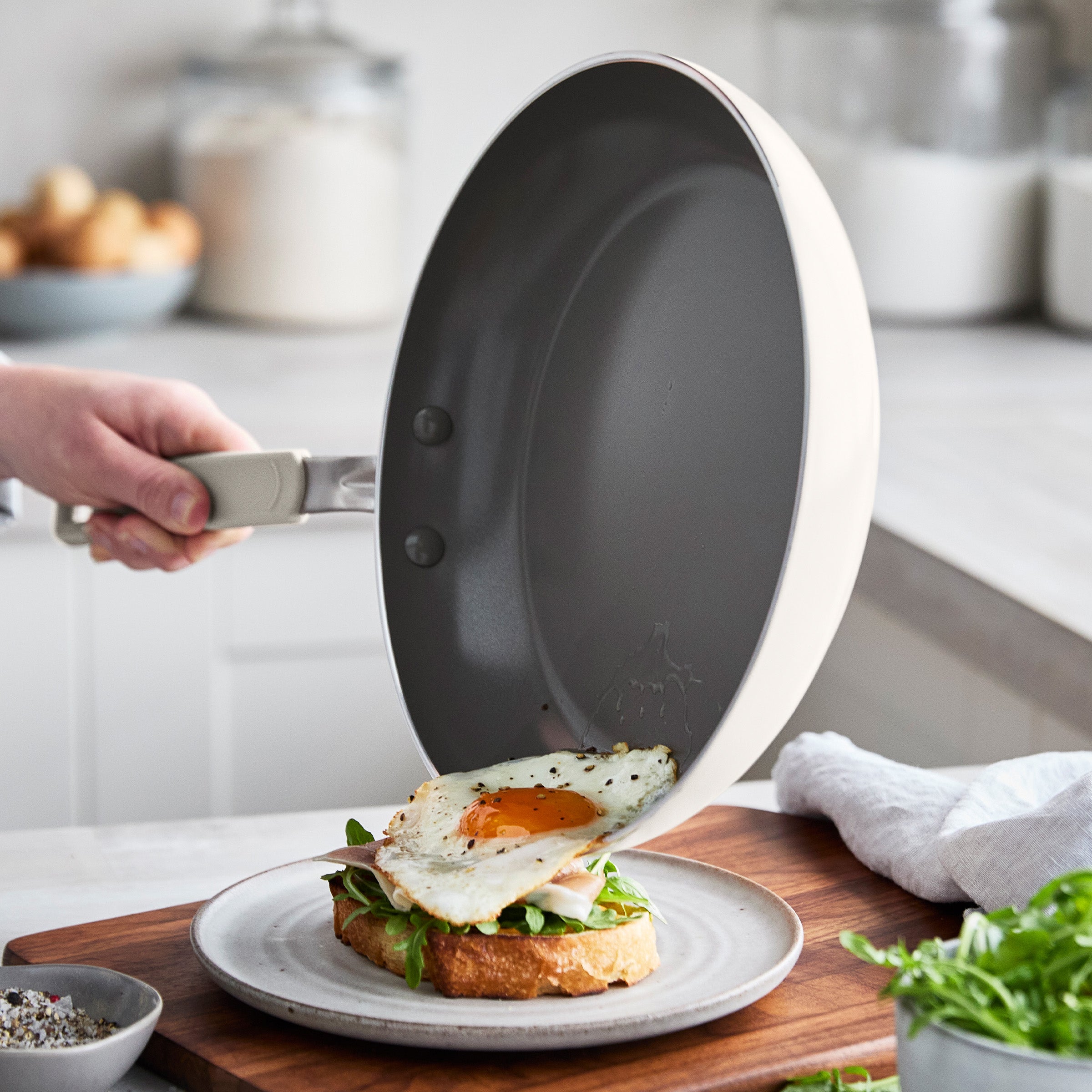 Space Saving Stack Ceramic Nonstick 11-Piece Cookware Set | Cream - Image 4