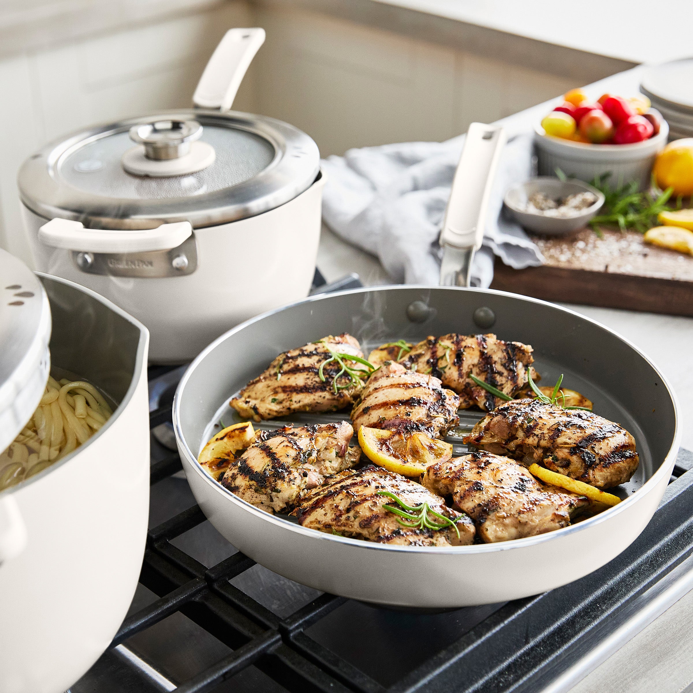 Space Saving Stack Ceramic Nonstick 11-Piece Cookware Set | Cream - Image 5