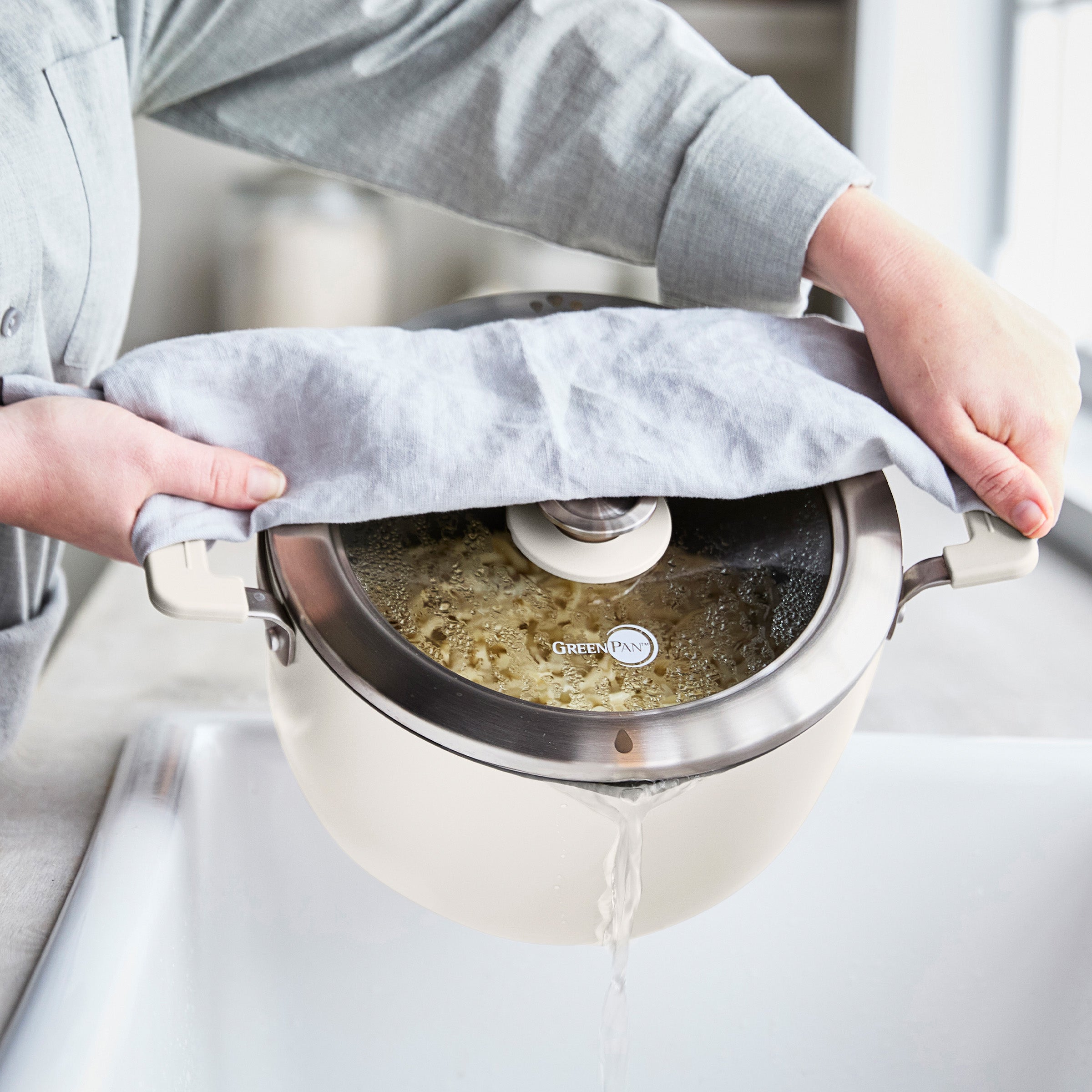 Space Saving Stack Ceramic Nonstick 11-Piece Cookware Set | Cream - Image 7