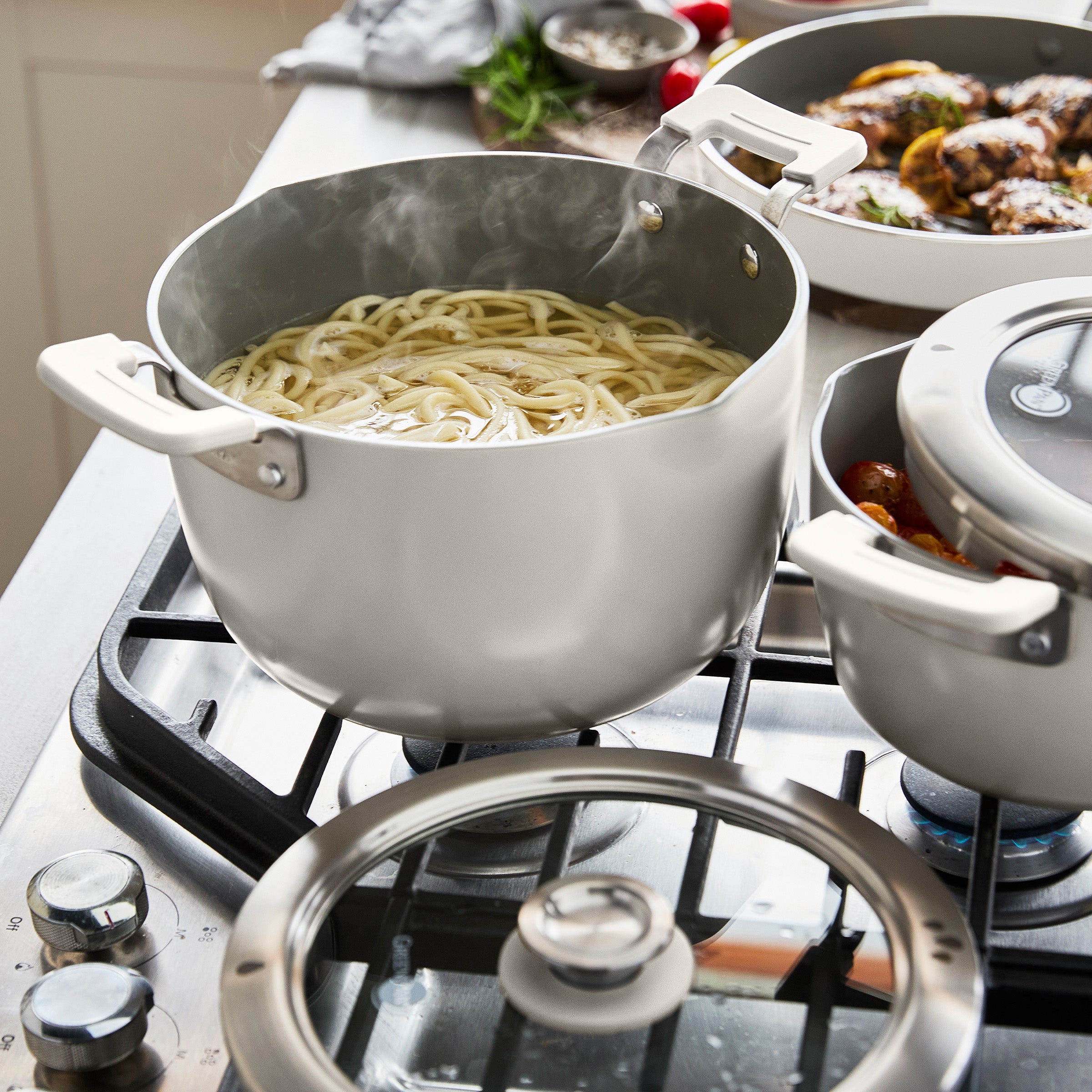 Space Saving Stack Ceramic Nonstick 11-Piece Cookware Set | Cream - Image 6