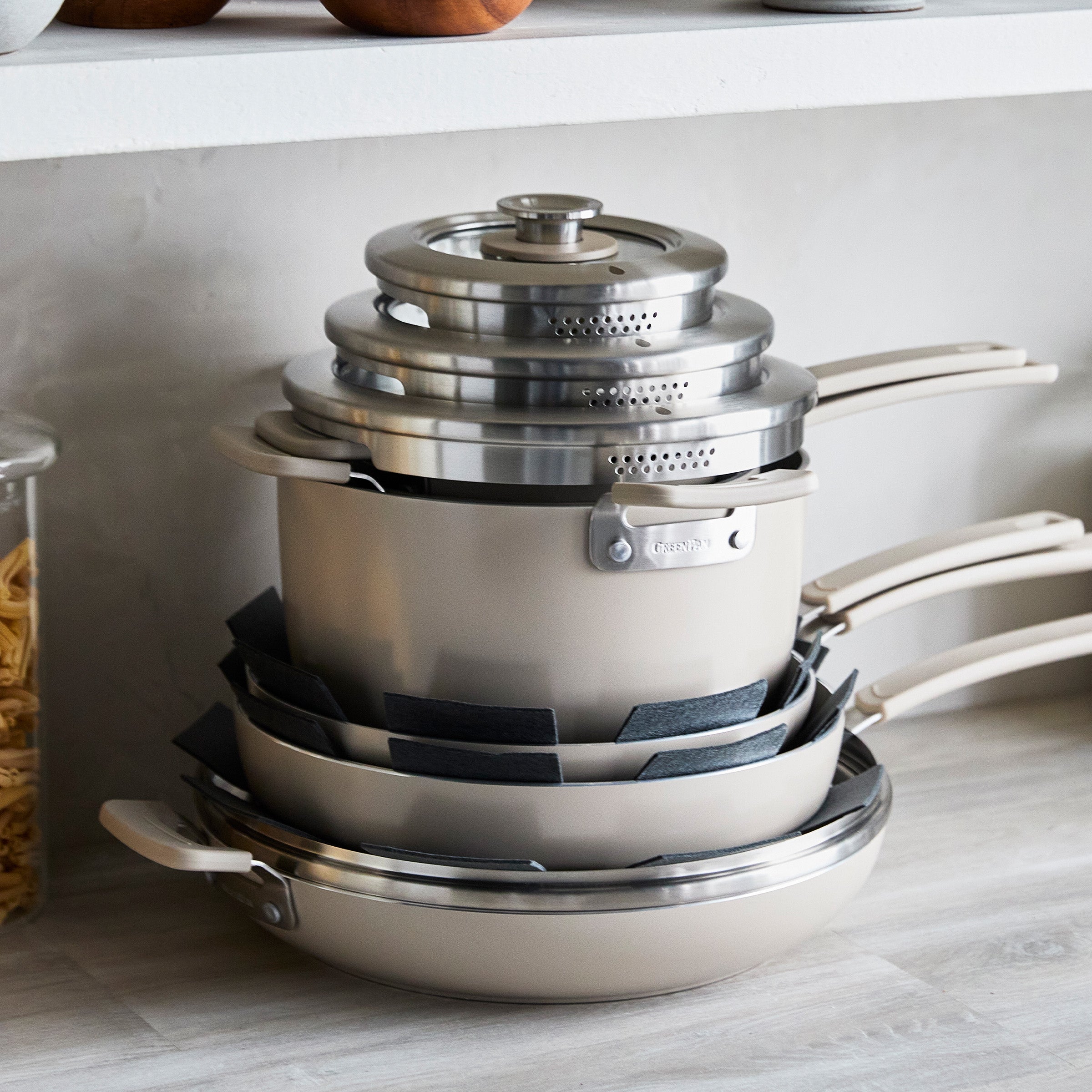 Space Saving Stack Ceramic Nonstick 11-Piece Cookware Set | Taupe - Image 2