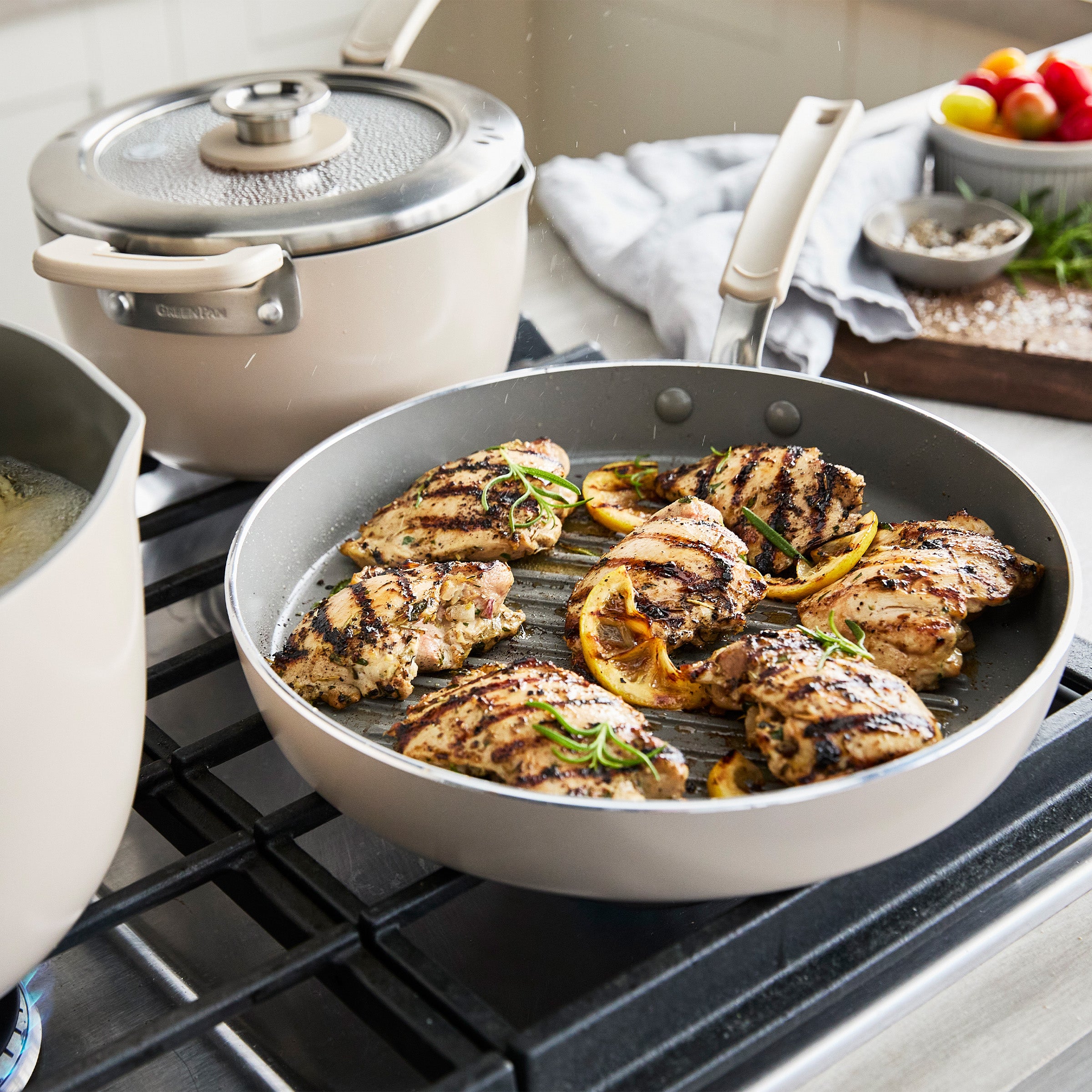 Space Saving Stack Ceramic Nonstick 11-Piece Cookware Set | Taupe - Image 5