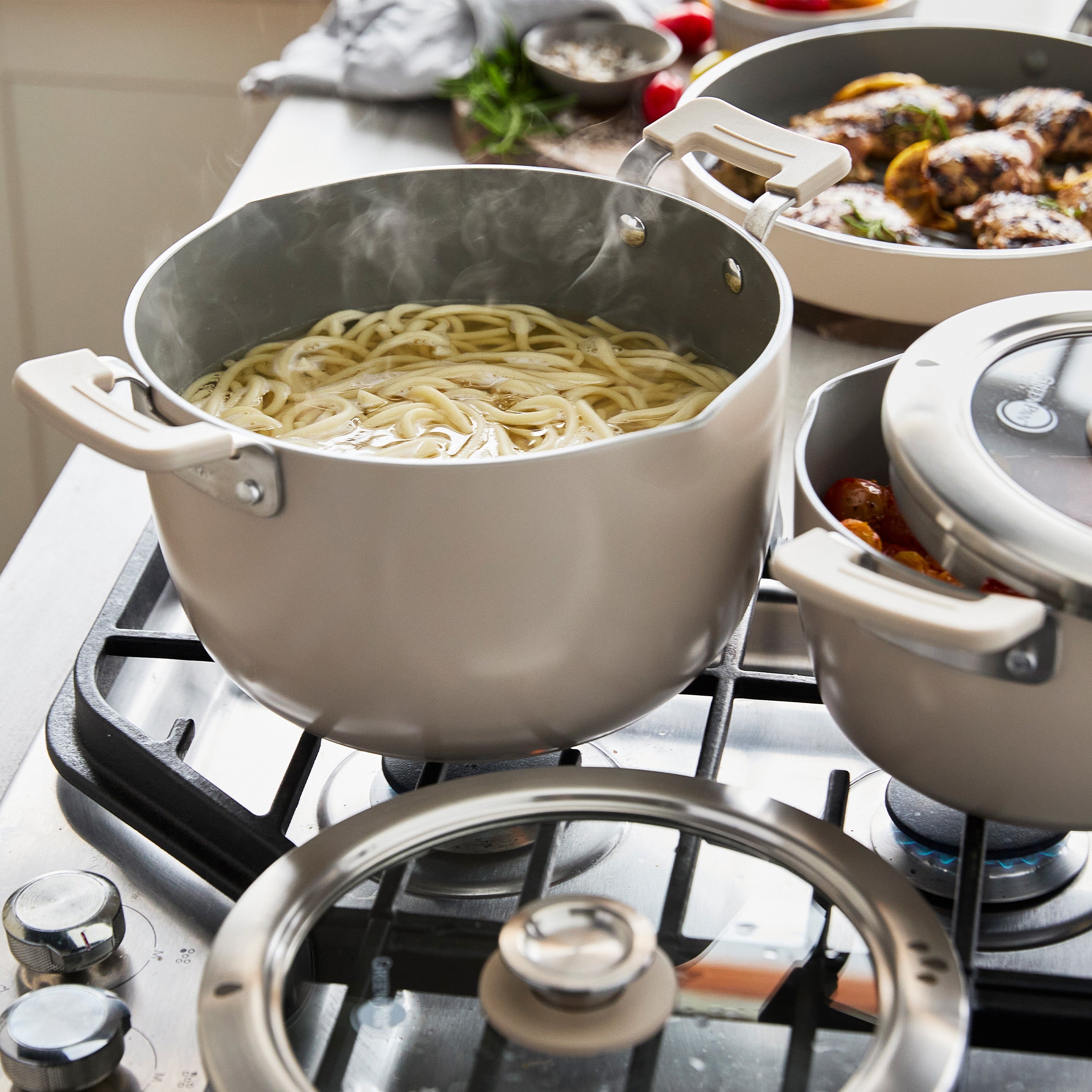 Space Saving Stack Ceramic Nonstick 11-Piece Cookware Set | Taupe - Image 6