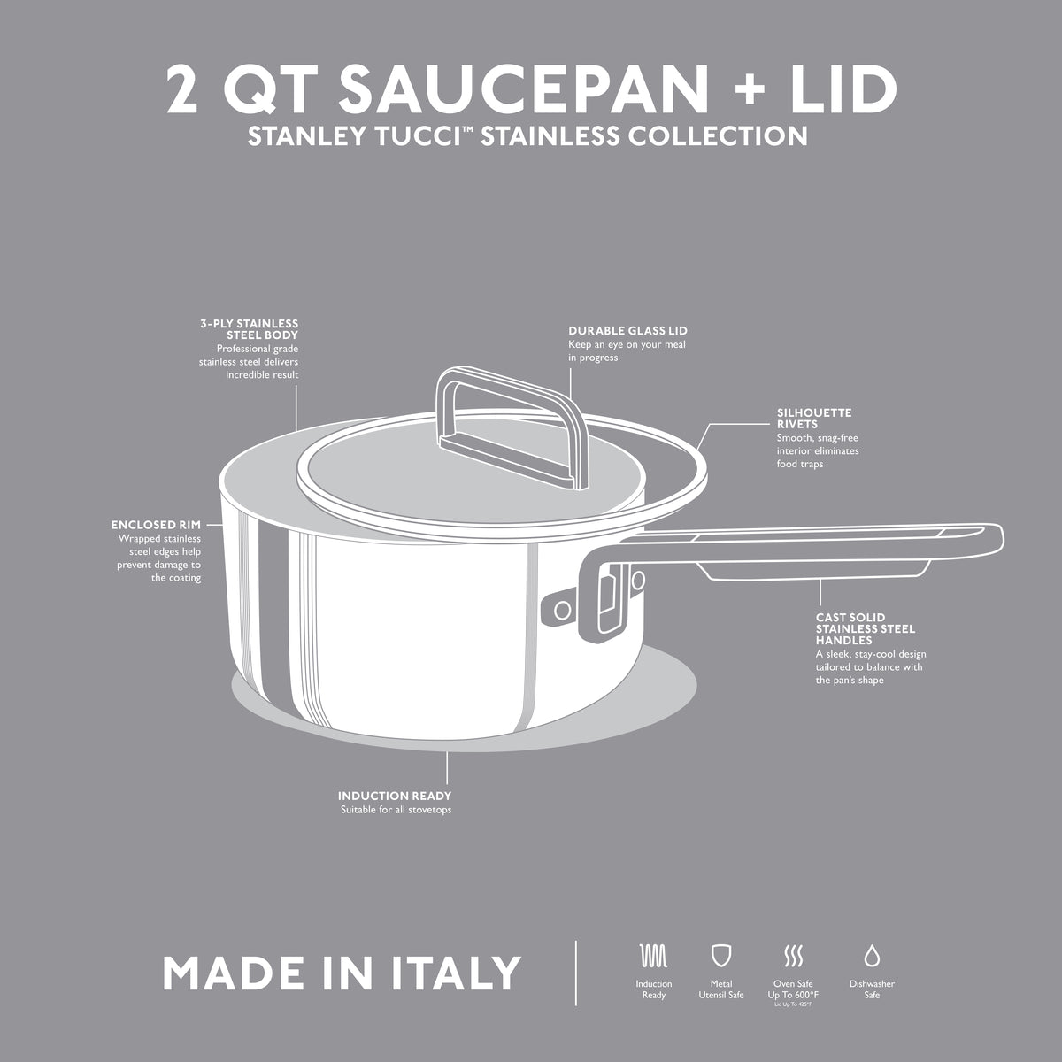 Stanley Tucci™ Uncoated Stainless Steel 2-Quart Saucepan with Lid - Image 10