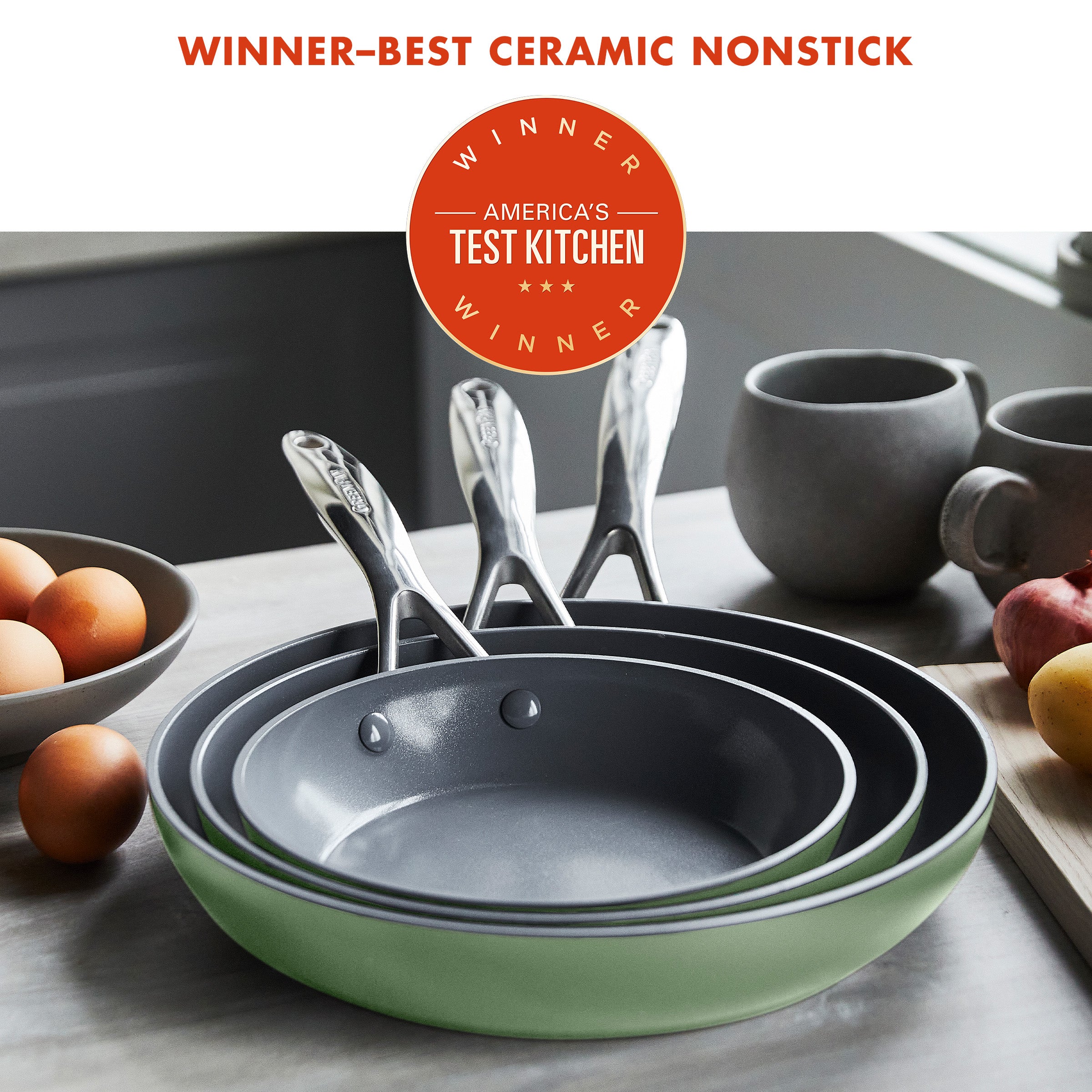 Valencia Pro Ceramic Nonstick 8. 9.5. and 11 Frypan Set | Sage - Image 2