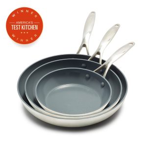 Valencia Pro Ceramic Nonstick 8. 9.5. and 11 Frypan Set | Cream