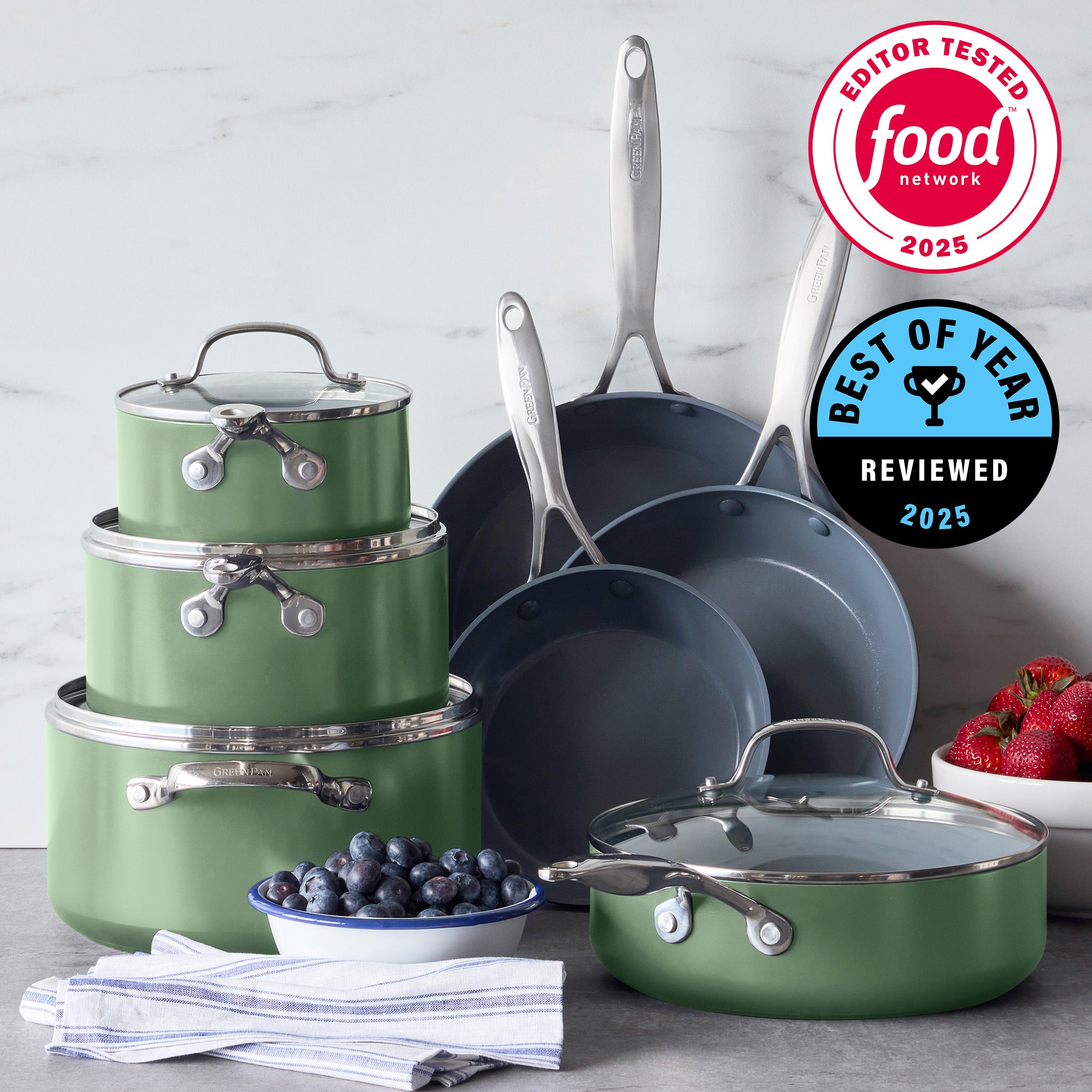 Valencia Pro Ceramic Nonstick 11-Piece Cookware Set | Sage - Image 2