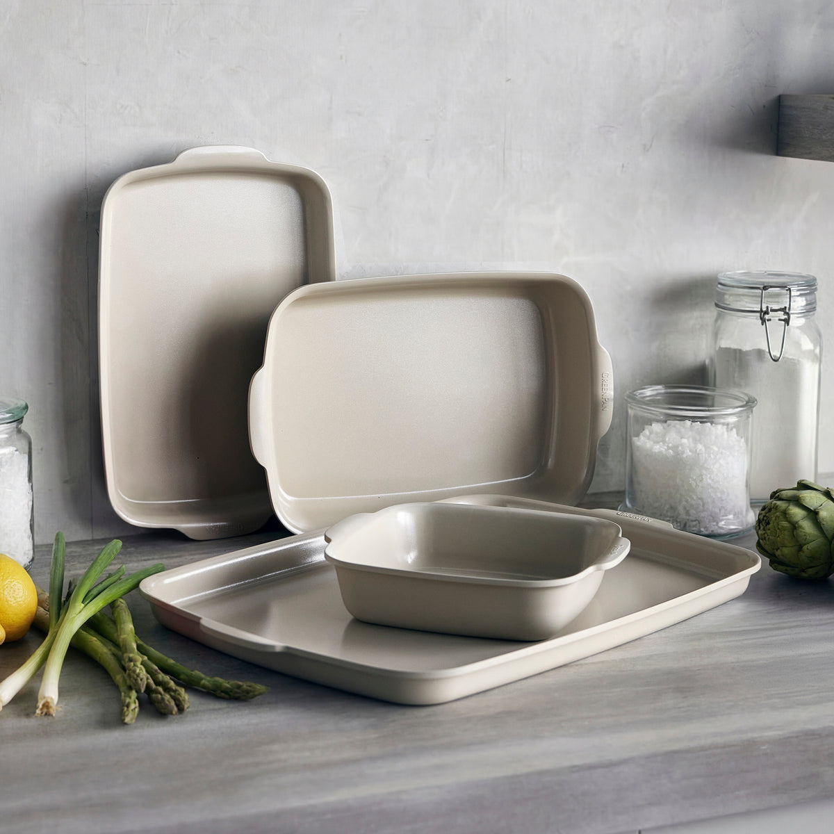 Premiere Ovenware Ceramic Nonstick 4-Piece Set | Taupe - Image 3