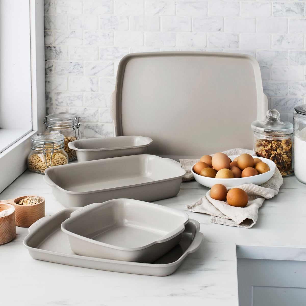 Premiere Ovenware Ceramic Nonstick 5-Piece Set | Taupe - Image 2