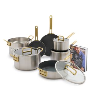 Stanley Tucci™ Stainless Steel Ceramic Nonstick 11-Piece Cookware Set | Champagne Handles
