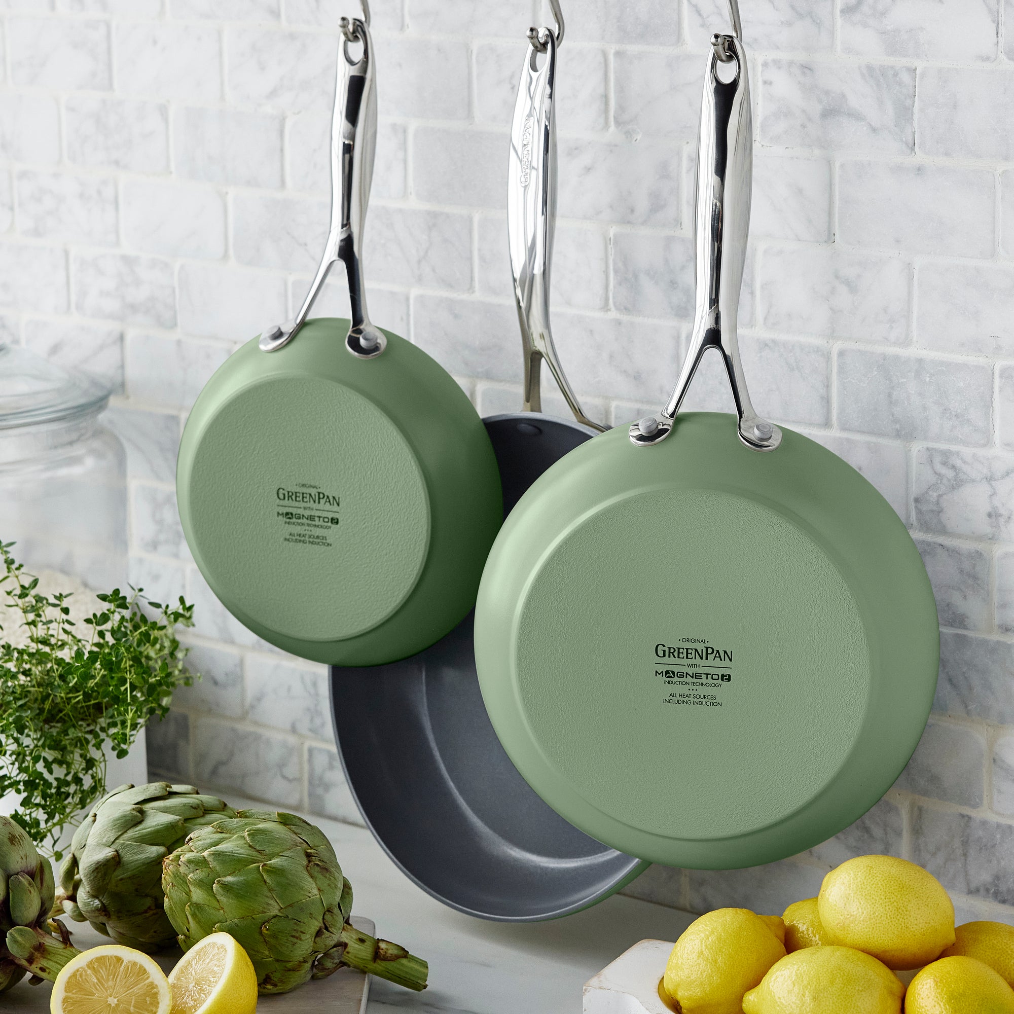 Valencia Pro Ceramic Nonstick 8. 9.5. and 11 Frypan Set | Sage - Image 3