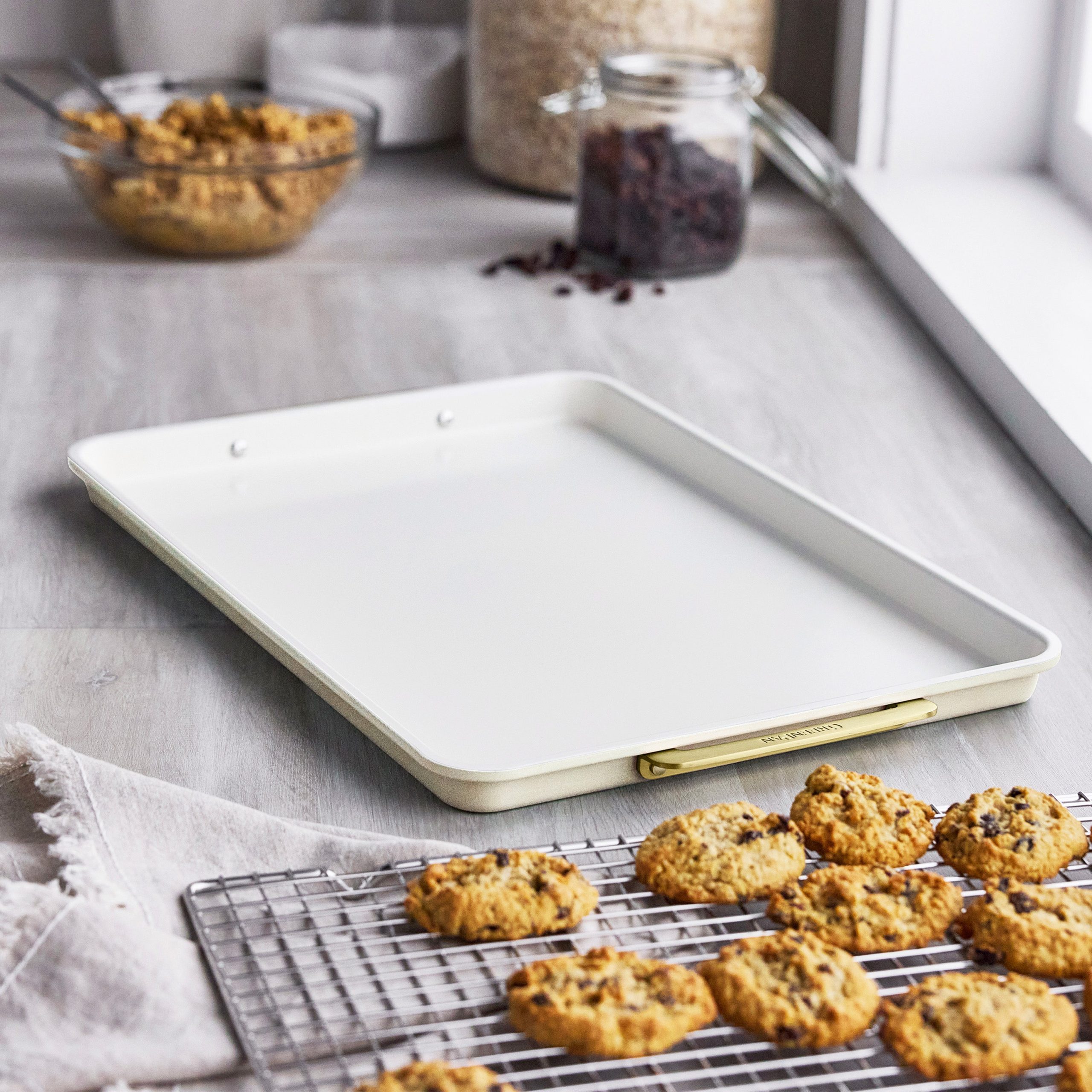 Reserve Bakeware 13 x 18 Half Sheet Pan with Cooling Rack | Cream - Image 2