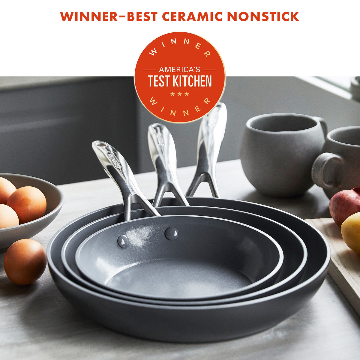 Valencia Pro Ceramic Nonstick 8. 9.5. and 11 Frypan Set | Gray - Image 2