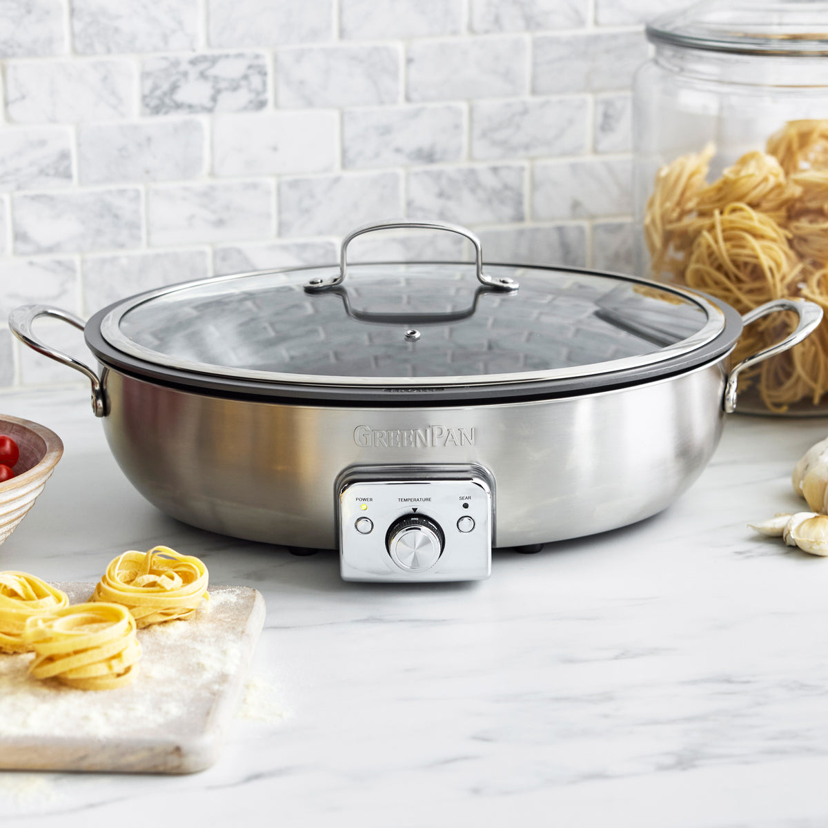 Elite 5.5-Quart Oval Electric Skillet | Premiere Stainless Steel - Image 2