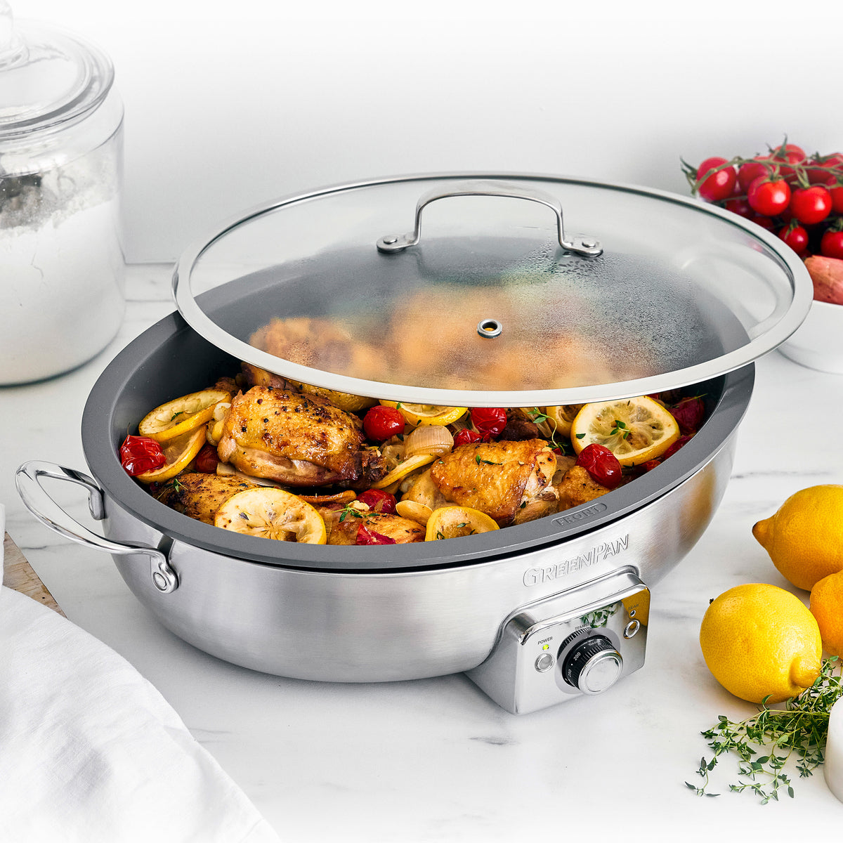 Elite 5.5-Quart Oval Electric Skillet | Premiere Stainless Steel - Image 3
