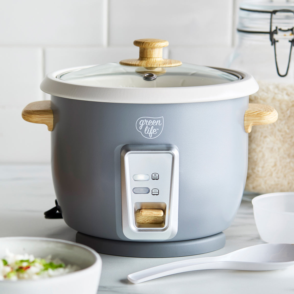 GreenLife 6-Cup Rice Cooker | Quartz Gray - Image 2