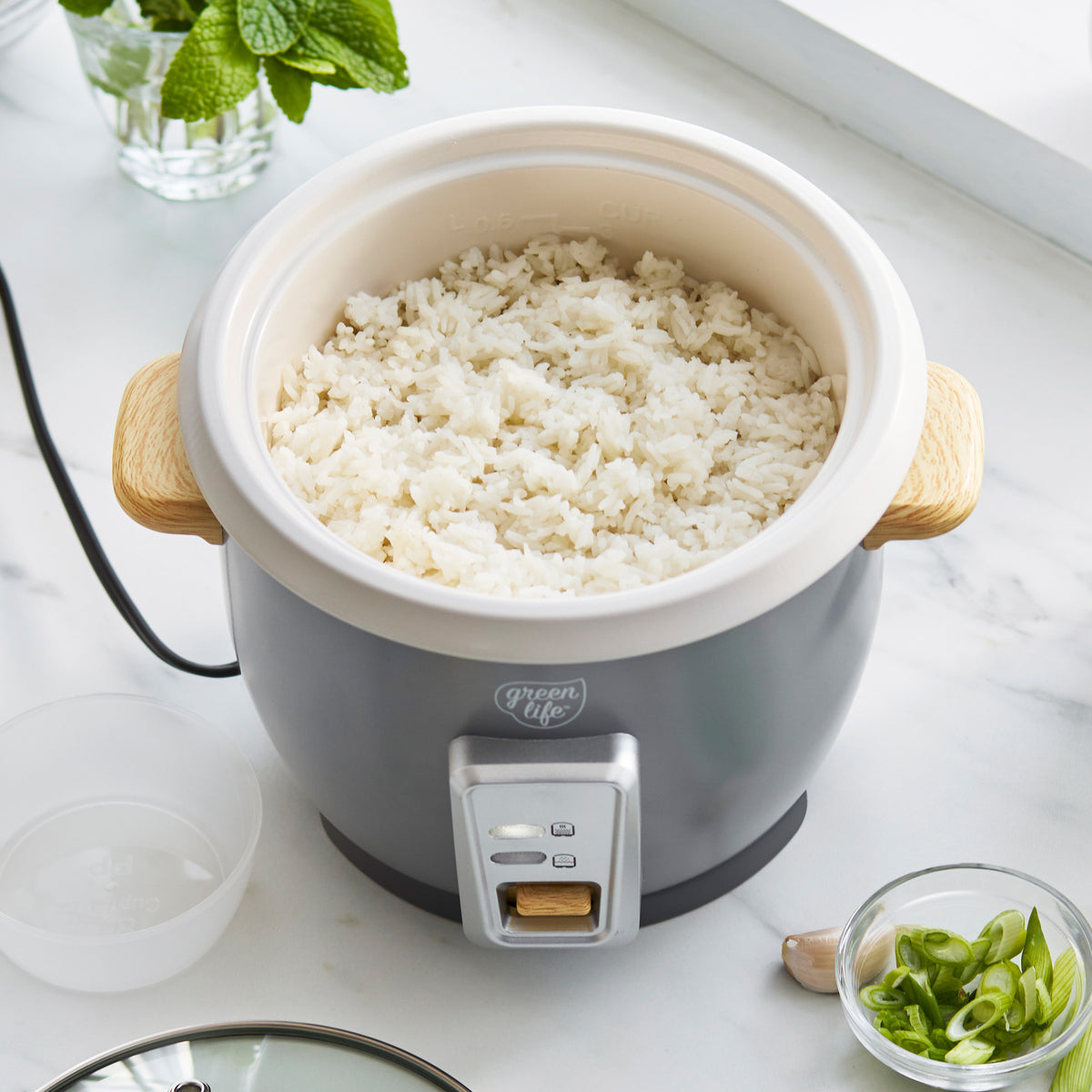GreenLife 6-Cup Rice Cooker | Quartz Gray - Image 3