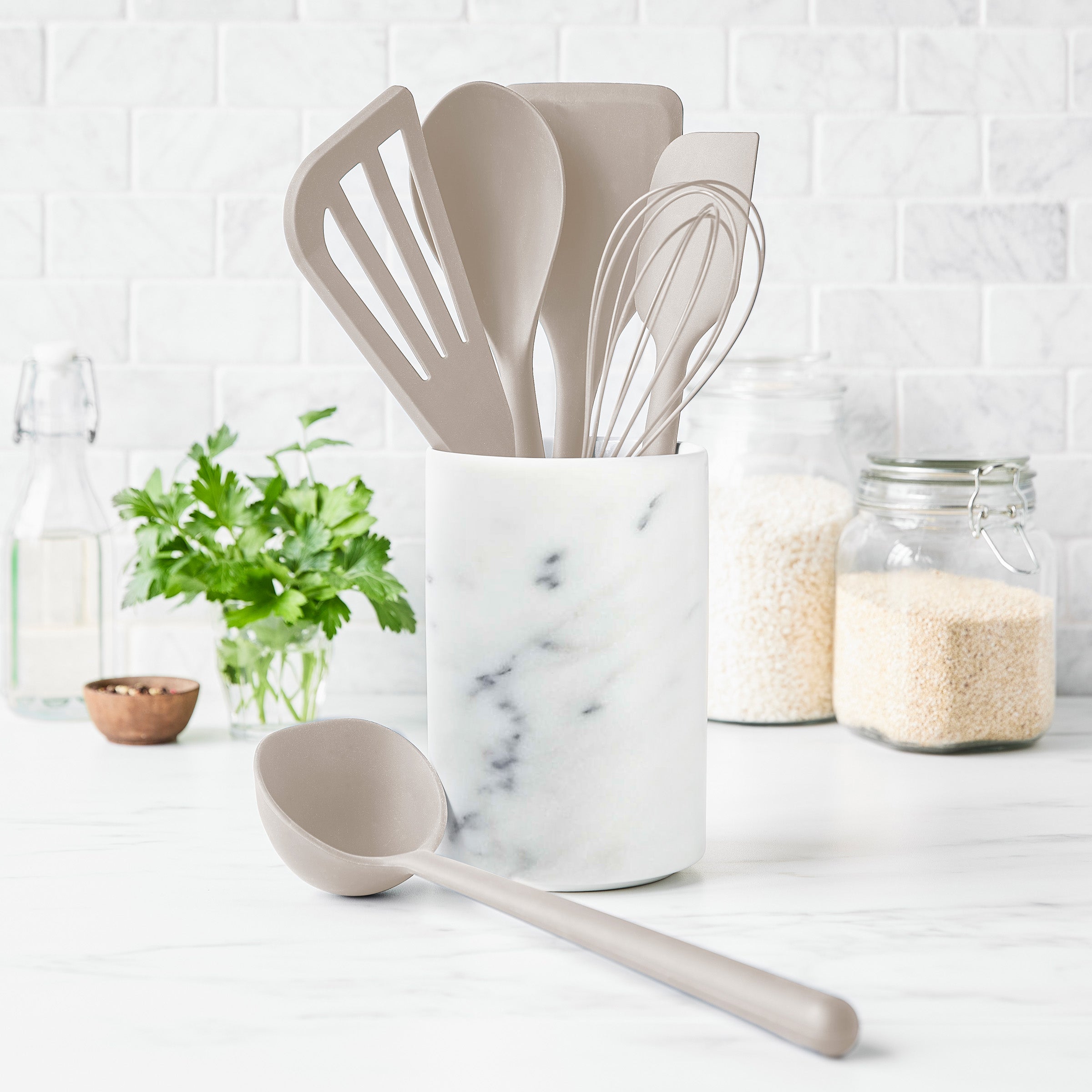 Platinum Silicone 7-Piece Utensil and Crock Set | Taupe - Image 2