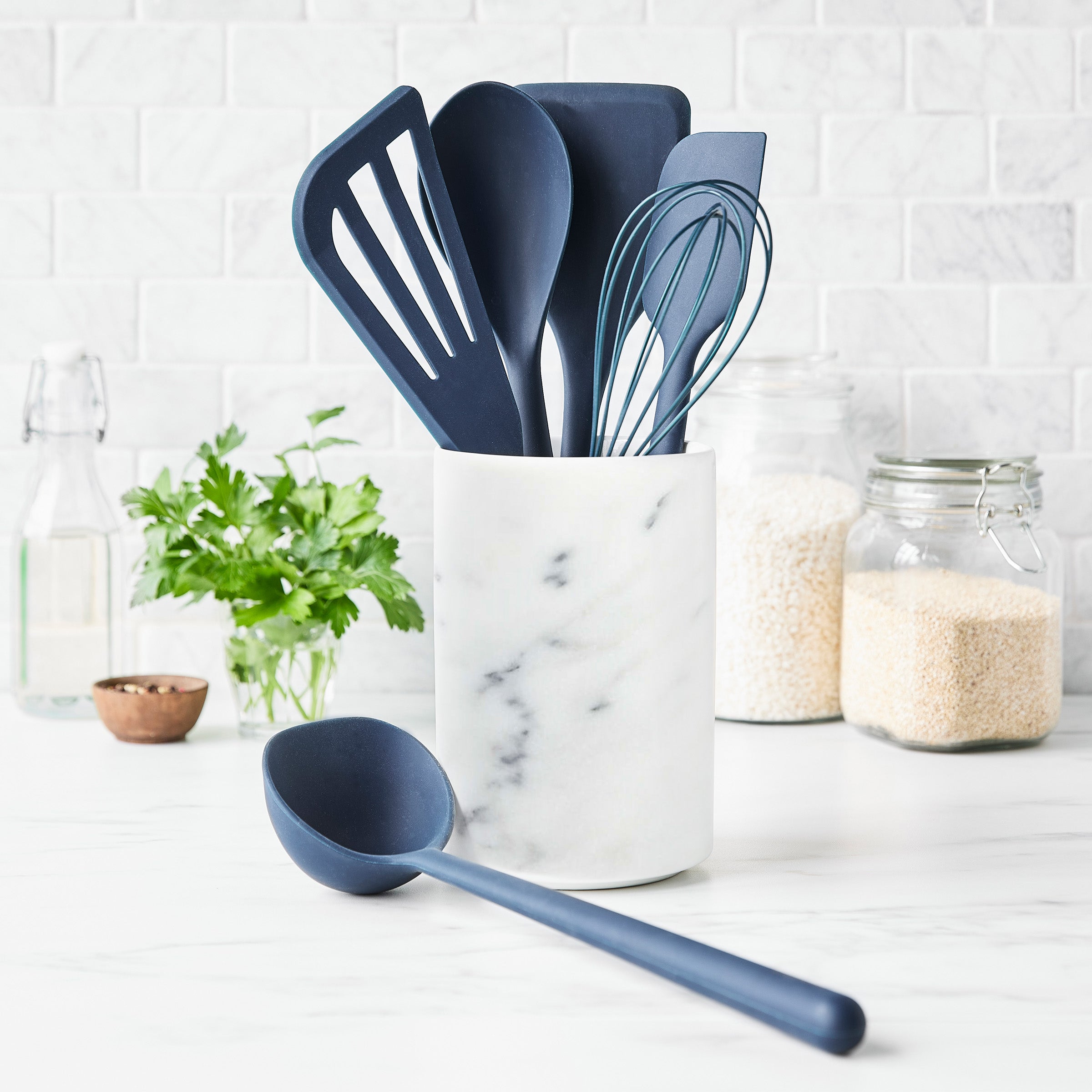 Platinum Silicone 7-Piece Utensil and Crock Set | Navy - Image 2