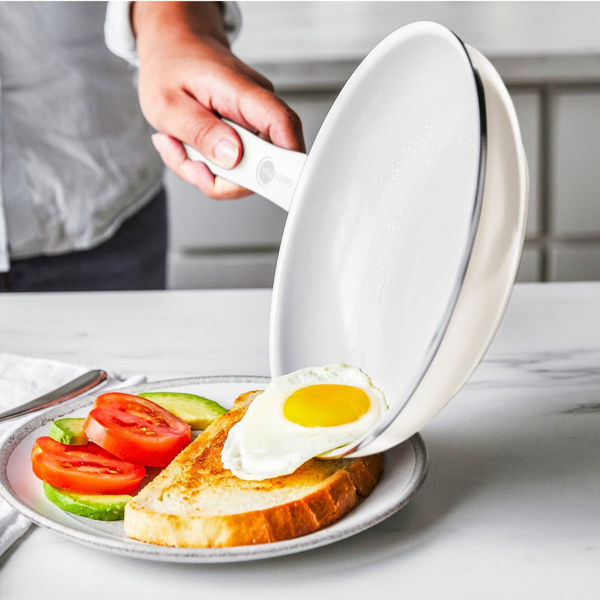 Dover Ceramic Nonstick 8 and 10 Frypan Set | Cream White - Image 2