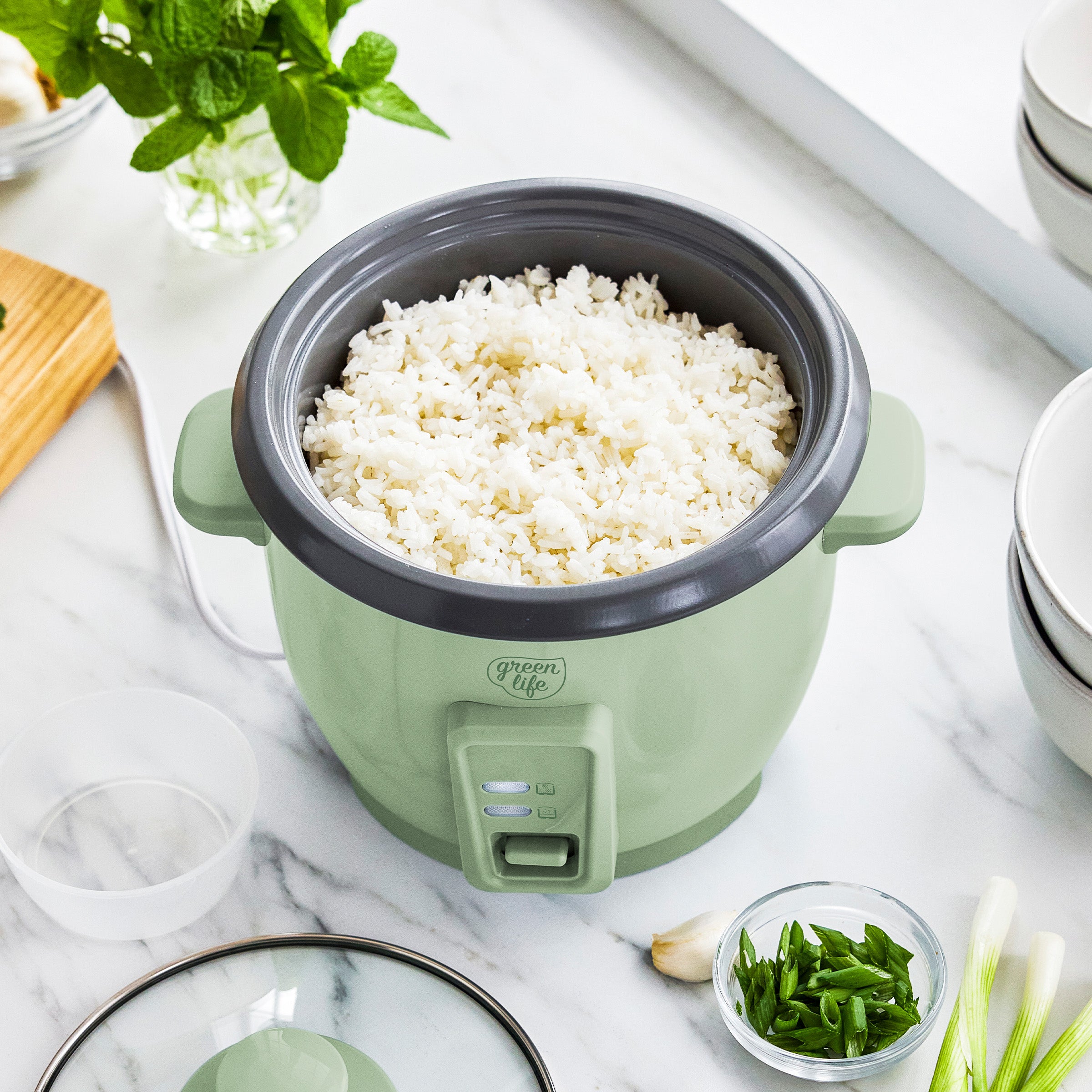 GreenLife 6-Cup Rice Cooker | Sage Green - Image 3