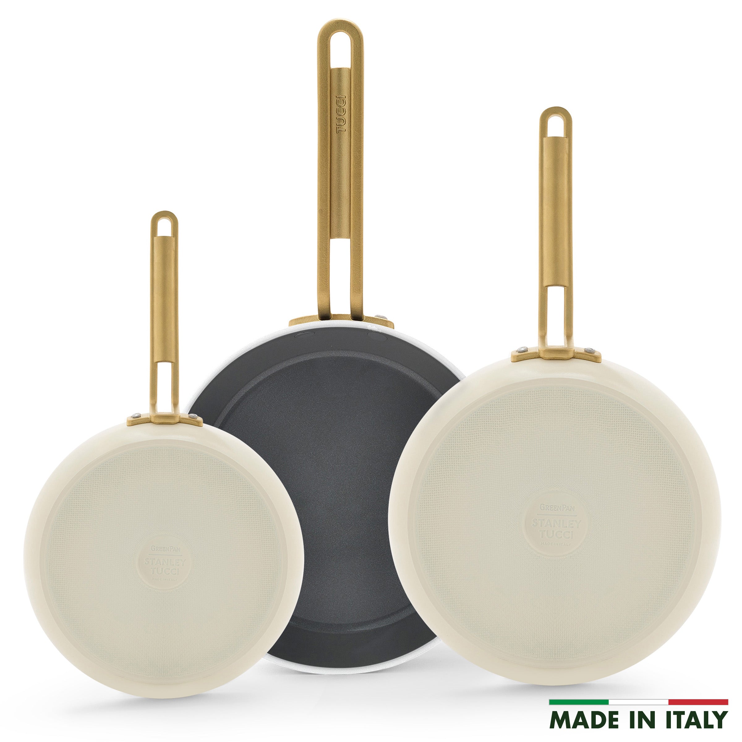 Stanley Tucci™ Ceramic Nonstick 8. 10 and 12 Frypan Set | Carrara White