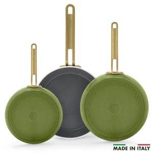 Stanley Tucci™ Ceramic Nonstick 8. 10 and 12 Frypan Set | Tuscan Olive