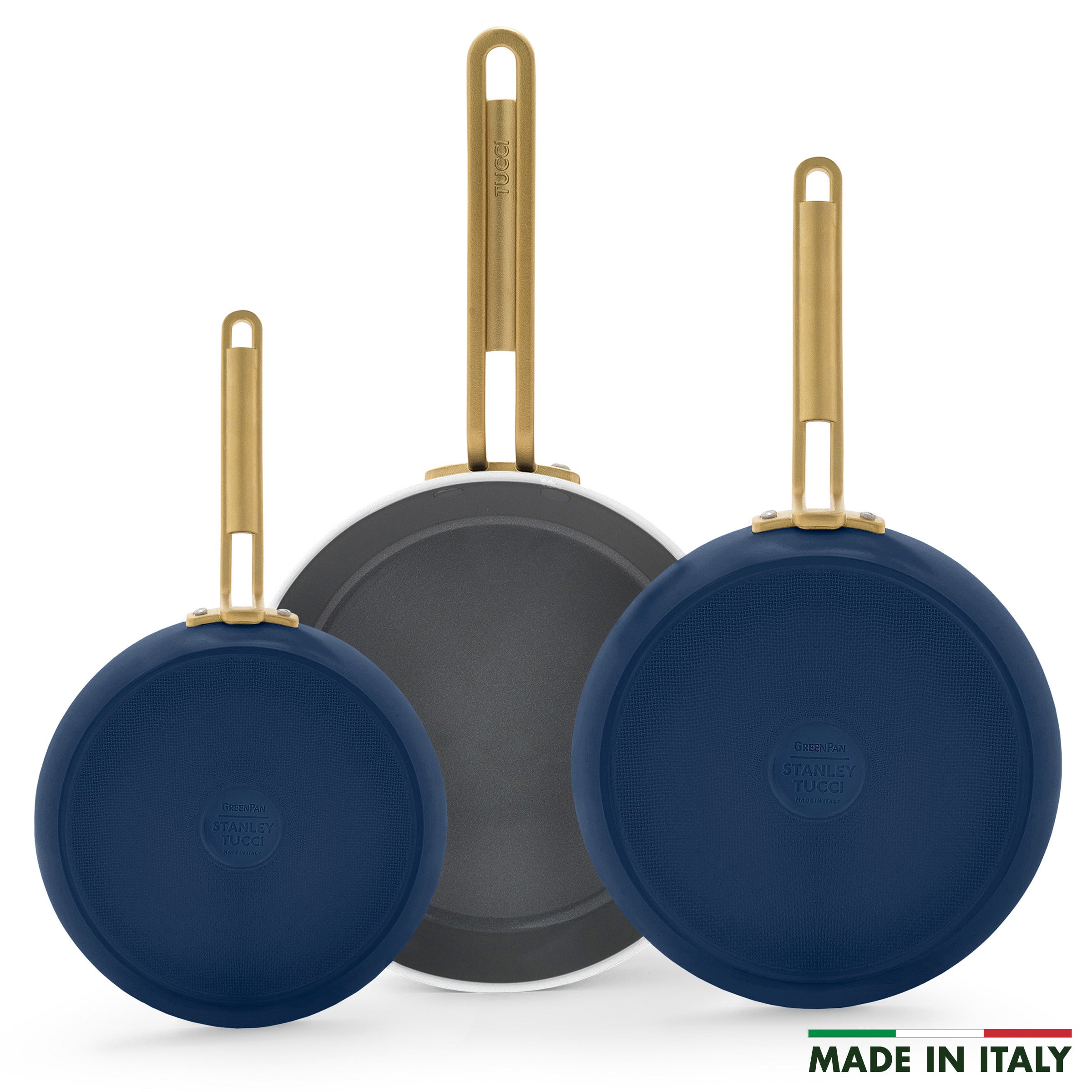 Stanley Tucci™ Ceramic Nonstick 8. 10 and 12 Frypan Set | Marino Blue