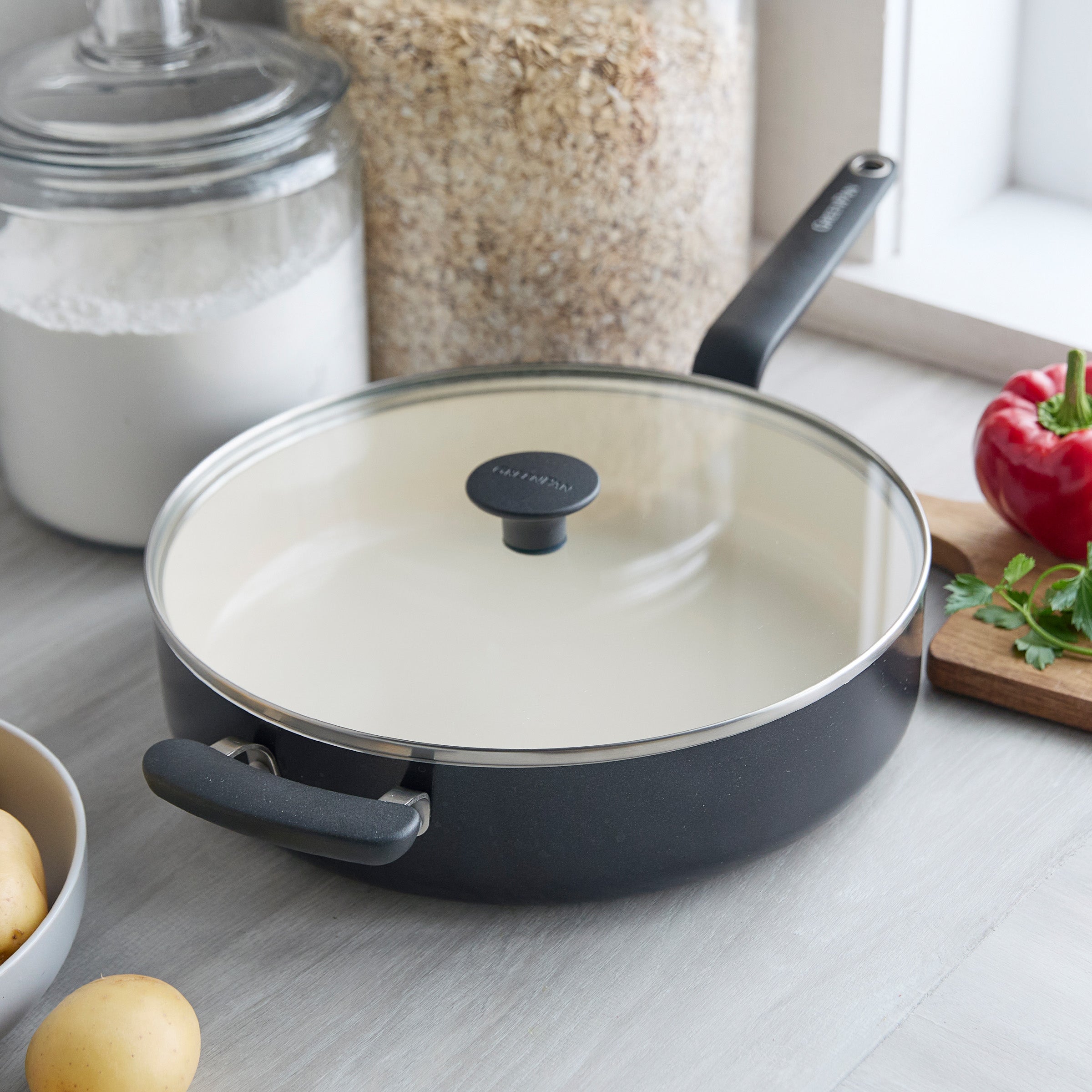 Rio Advanced Ceramic Nonstick 5-Quart Sauté Pan with Lid | Black - Image 2