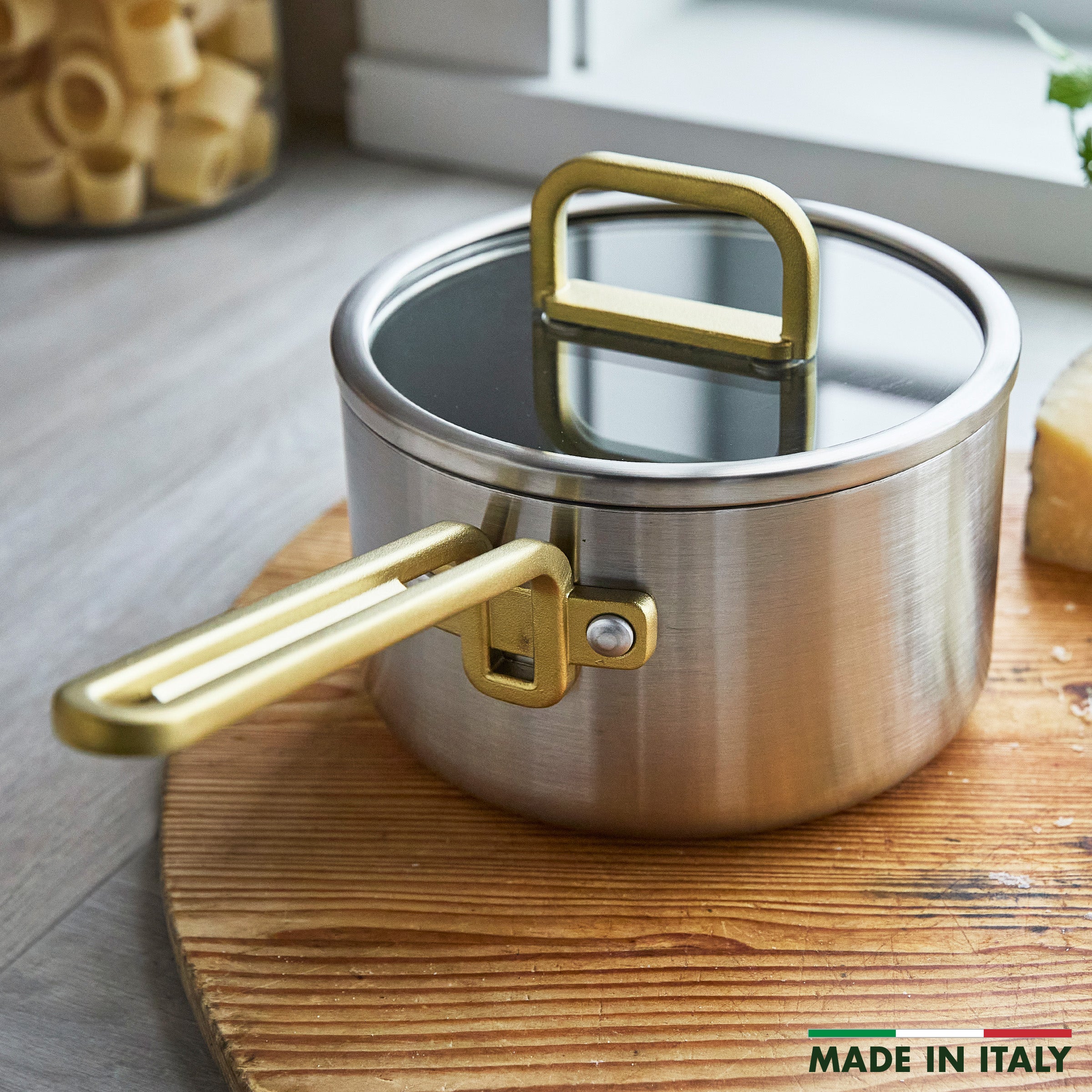 Stanley Tucci™ Stainless Steel Ceramic Nonstick 2-Quart Saucepan with Lid | Champagne Handles - Image 3