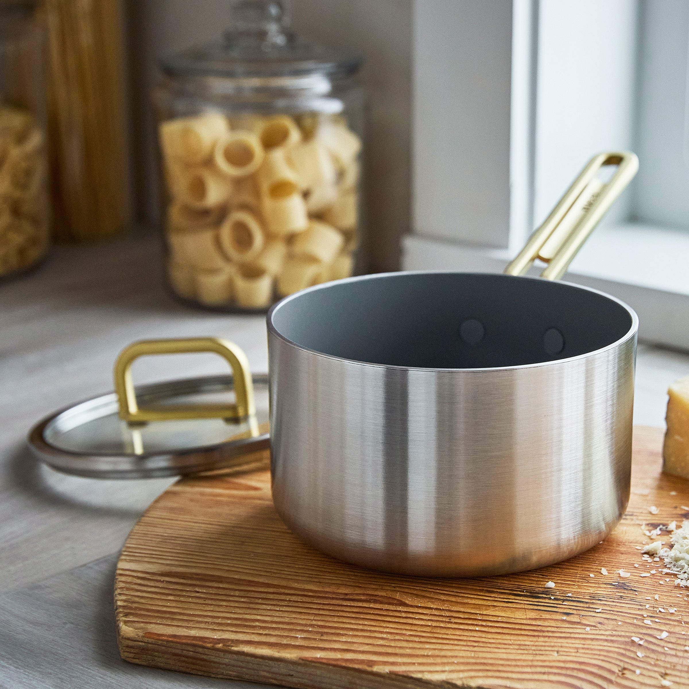 Stanley Tucci™ Stainless Steel Ceramic Nonstick 2-Quart Saucepan with Lid | Champagne Handles - Image 4