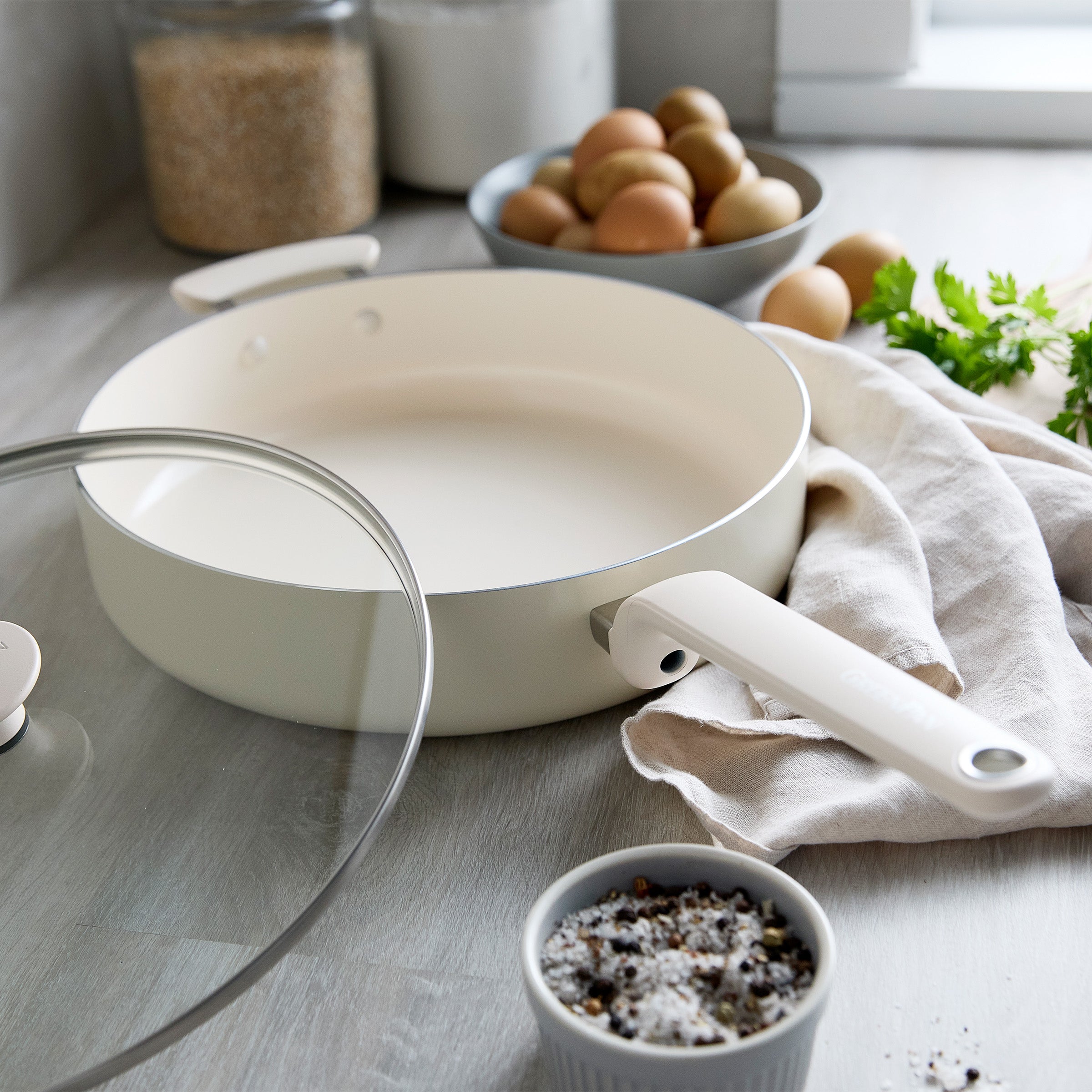 Rio Advanced Ceramic Nonstick 5-Quart Sauté Pan with Lid | Cream - Image 2