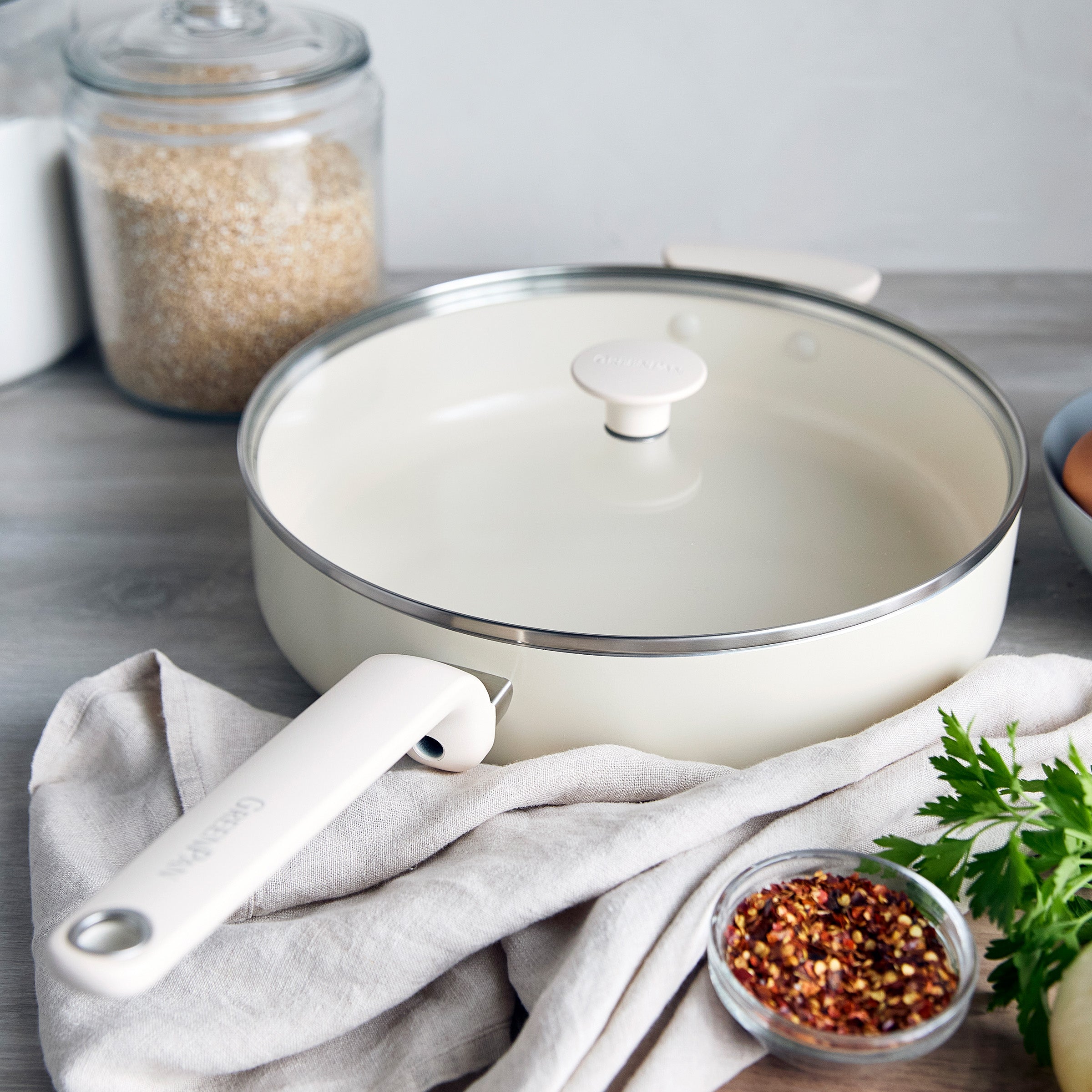 Rio Advanced Ceramic Nonstick 5-Quart Sauté Pan with Lid | Cream - Image 3