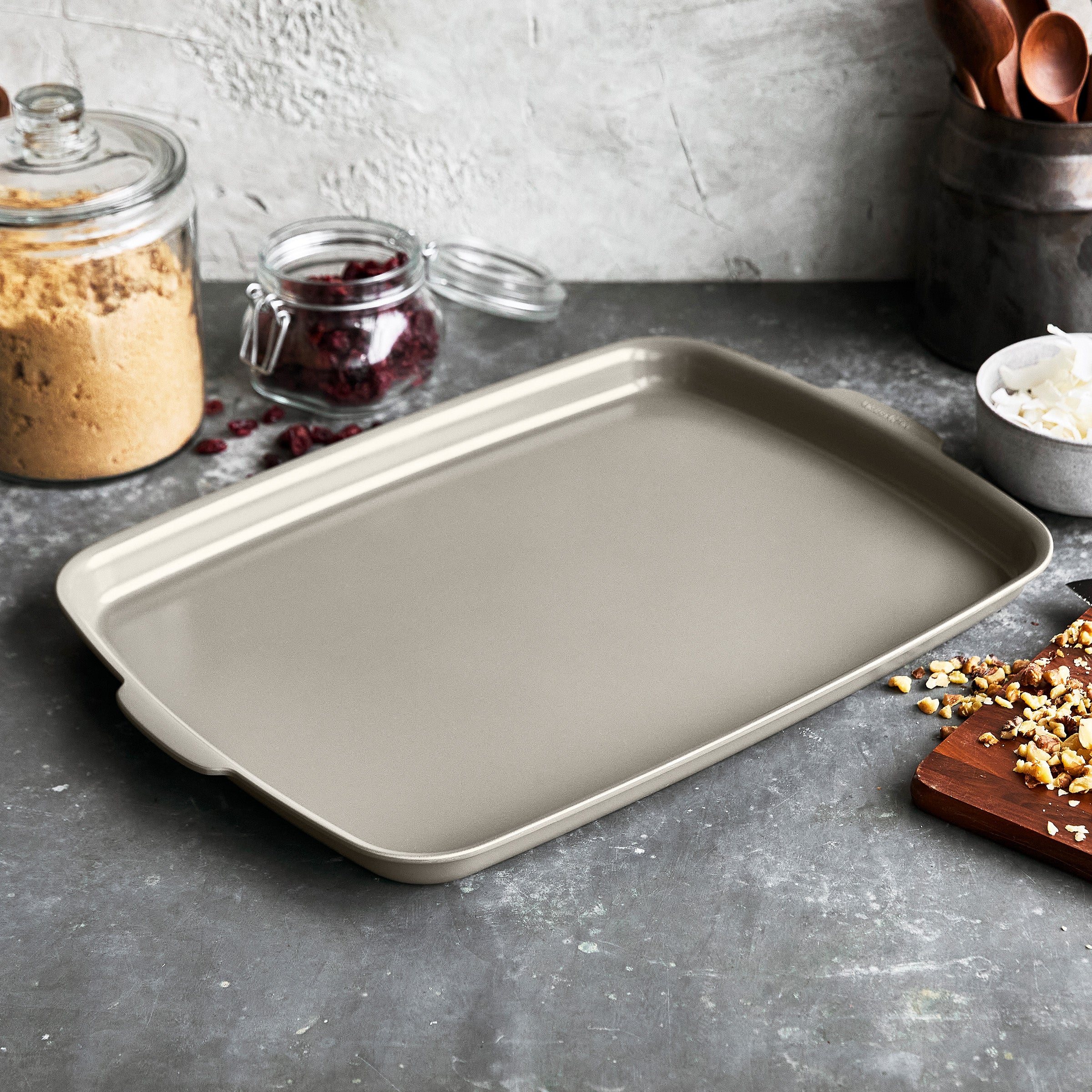 Premiere Ovenware Ceramic Nonstick 18 x 13 Half Sheet Pan Set | Taupe - Image 2
