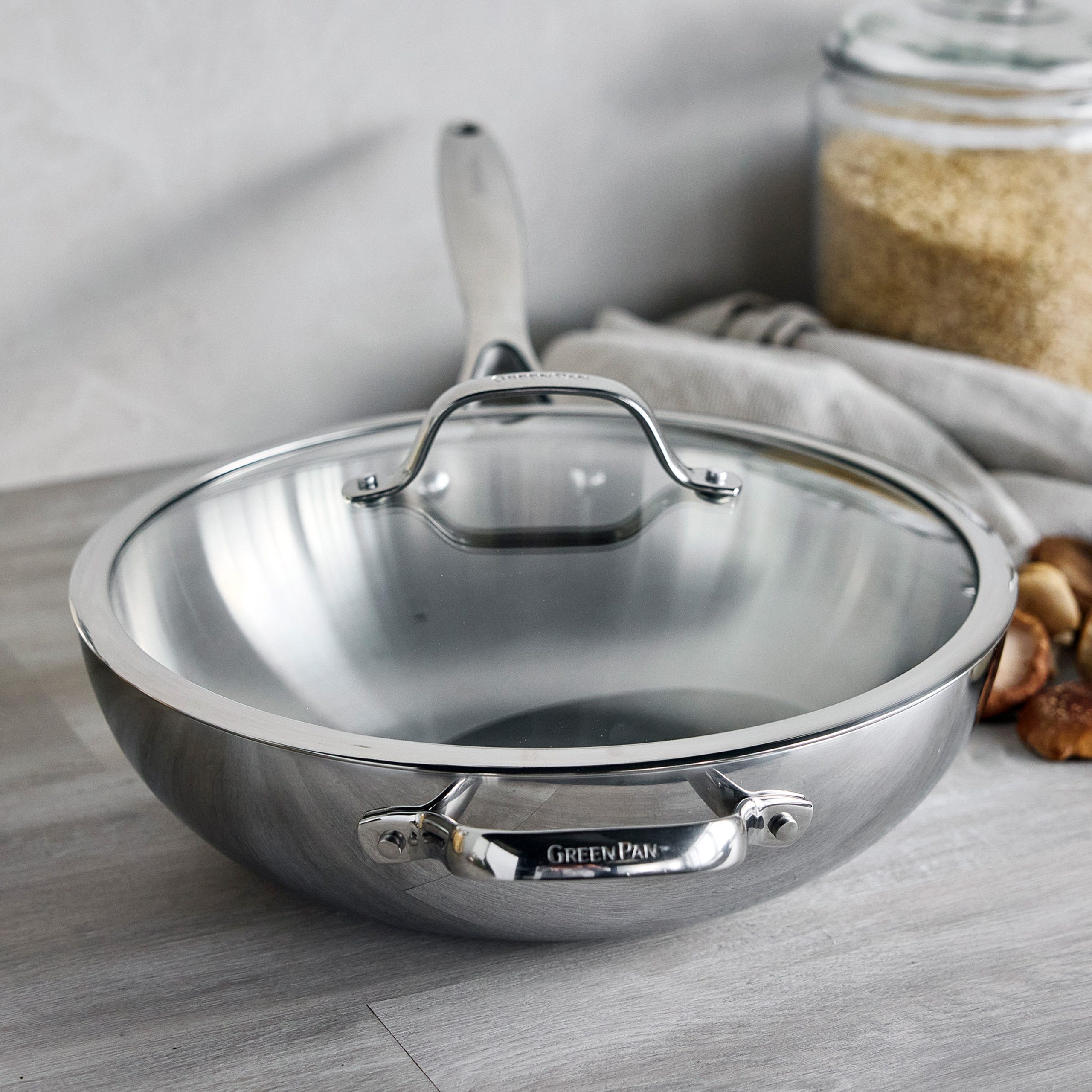 Valencia Pro Stainless Steel Uncoated 12 Wok with Lid - Image 2