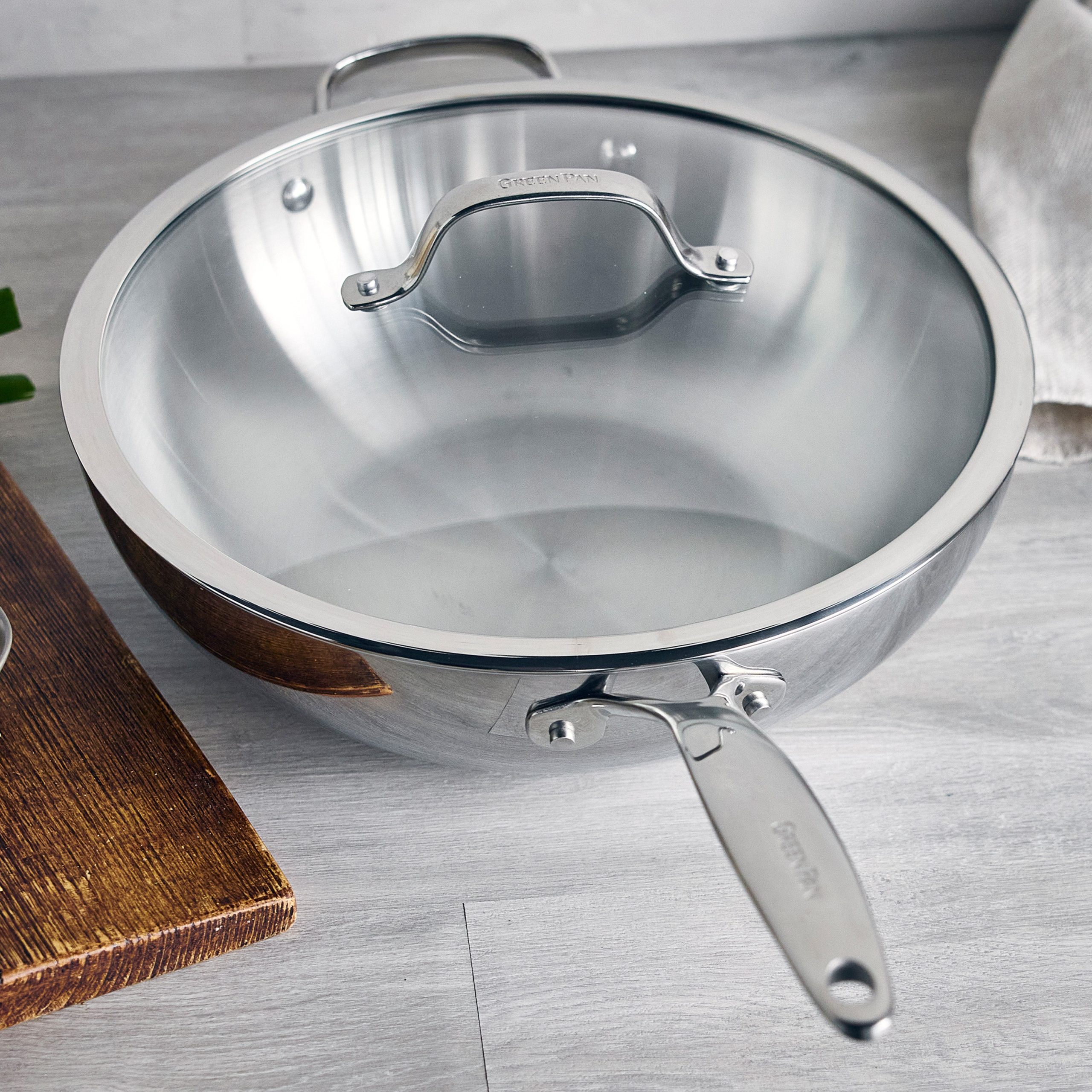 Valencia Pro Stainless Steel Uncoated 12 Wok with Lid - Image 6