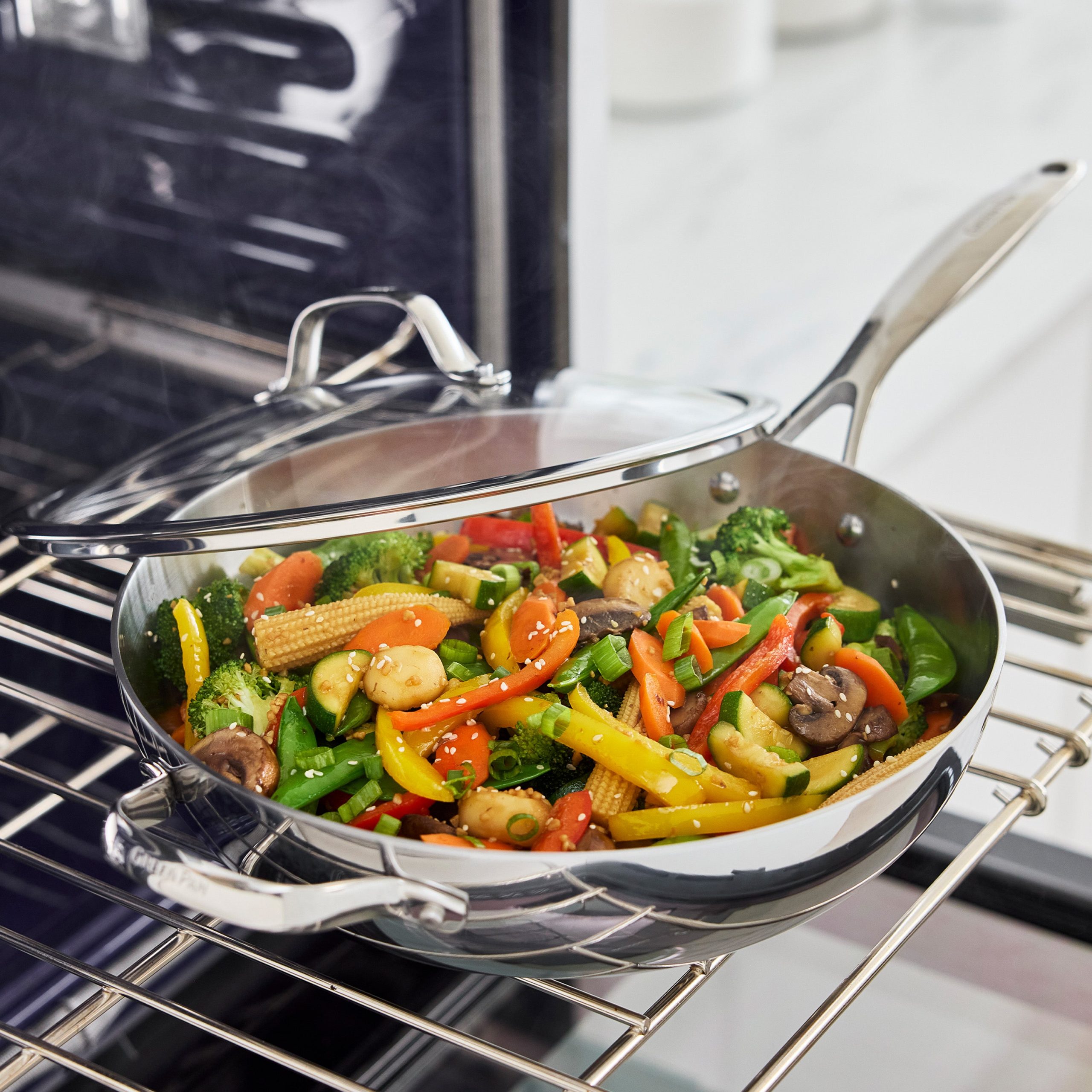 Valencia Pro Stainless Steel Uncoated 12 Wok with Lid - Image 4