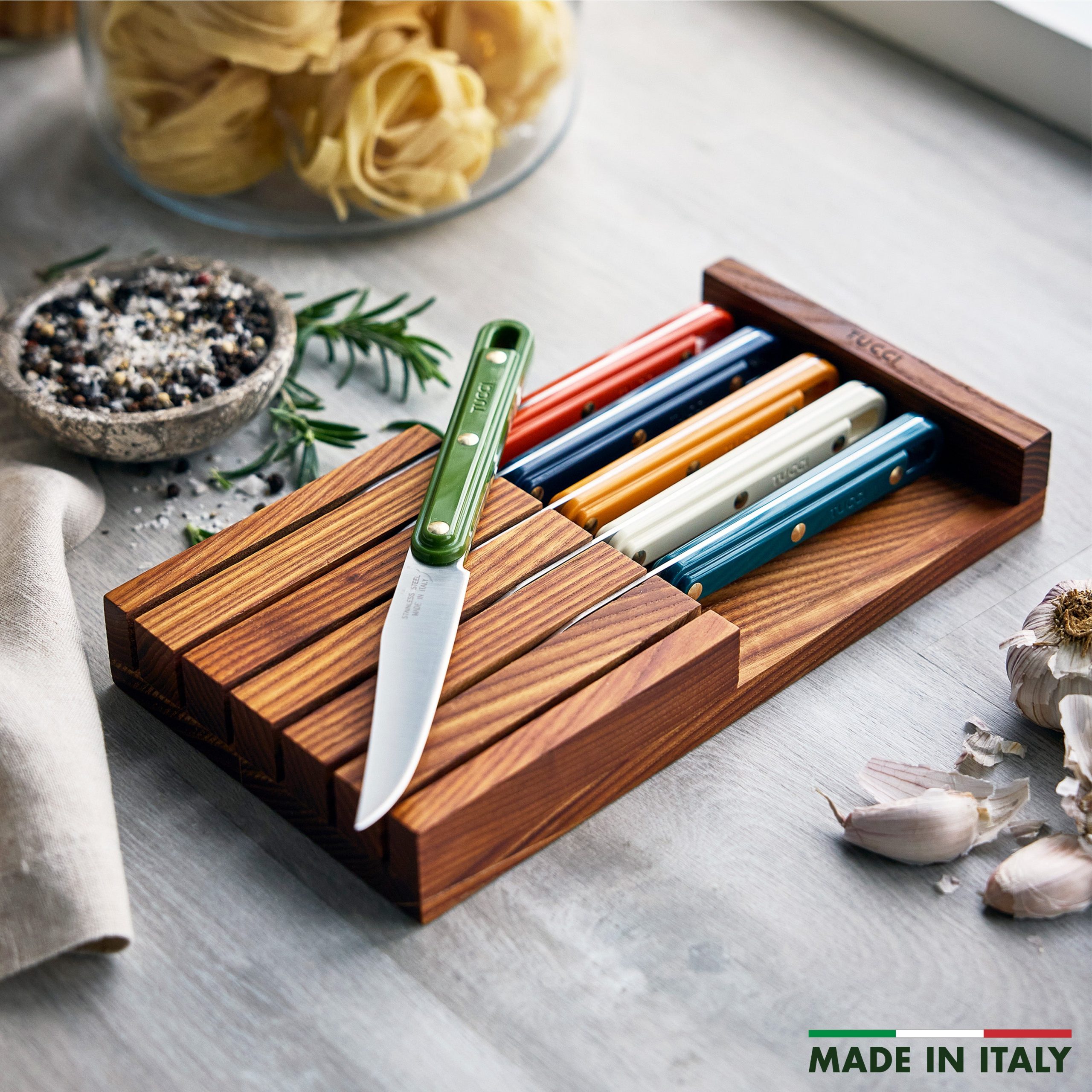 Stanley Tucci™ 6-Piece Steak Knife Set with Wood Tray | Multicolor - Image 2