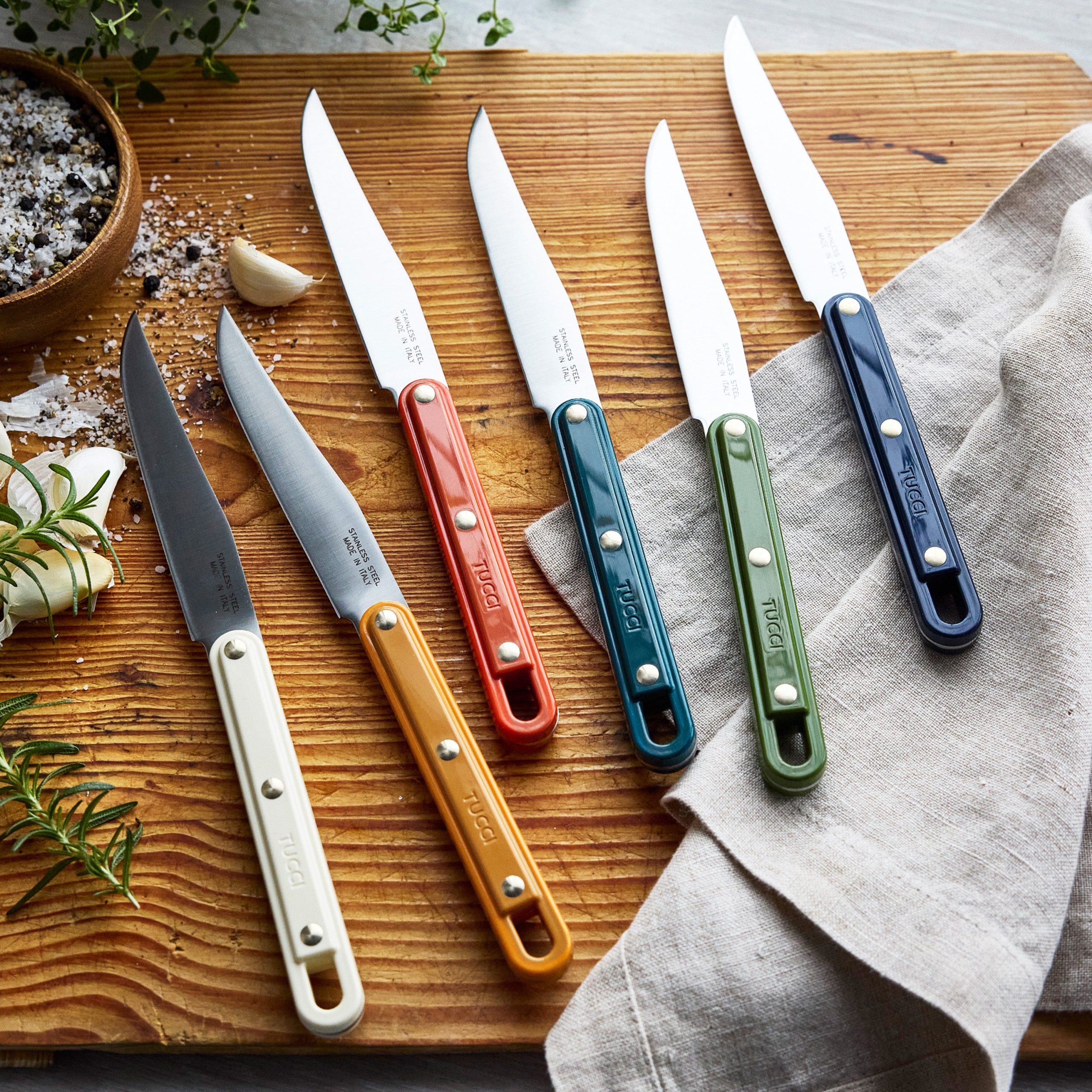 Stanley Tucci™ 6-Piece Steak Knife Set with Wood Tray | Multicolor - Image 3