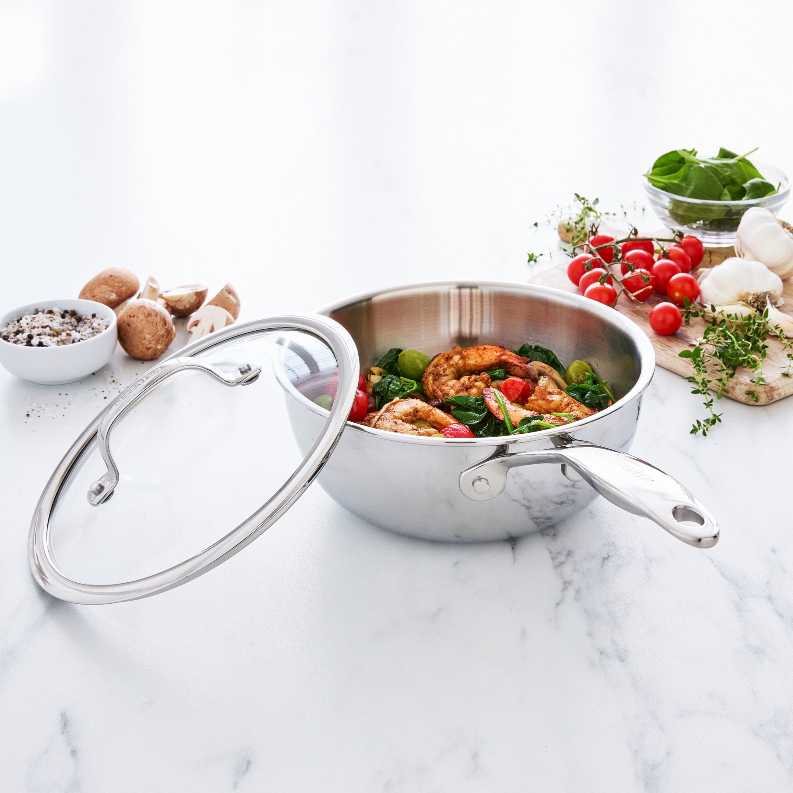 Valencia Pro Stainless Steel Uncoated 2.5-Quart Chef's Pan with Lid - Image 2