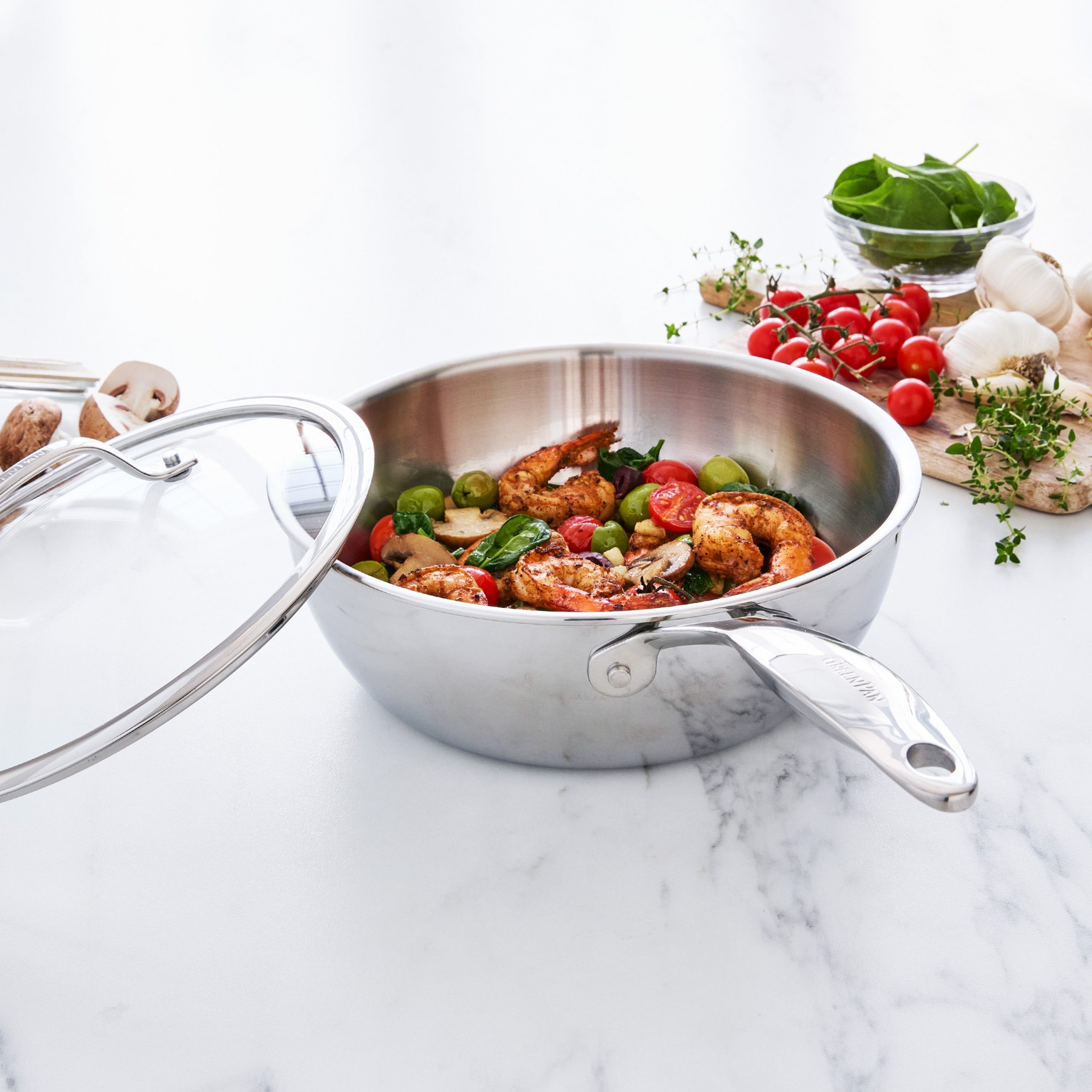 Valencia Pro Stainless Steel Uncoated 3.6-Quart Chef's Pan with Lid - Image 2