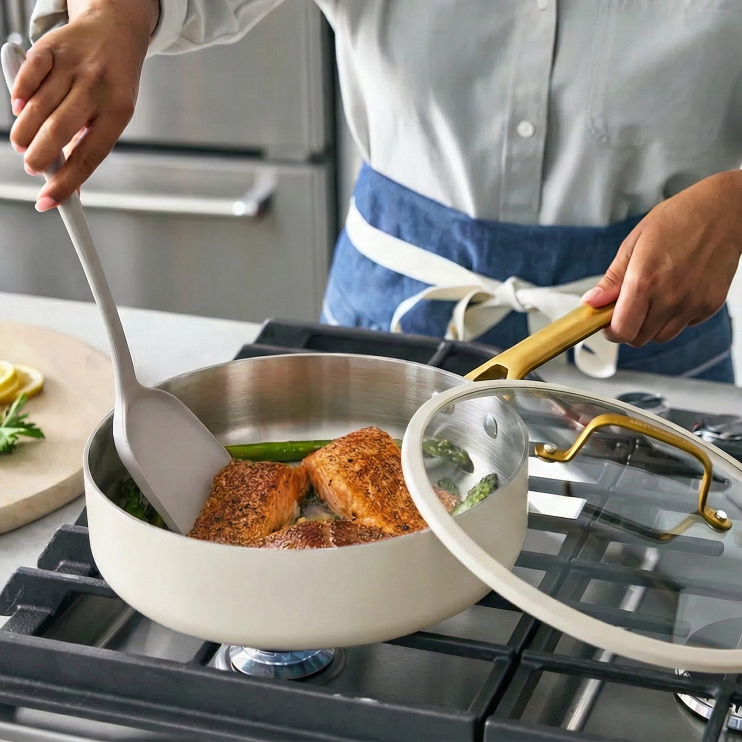 Reserve Pro Uncoated Stainless Steel 12-Piece Cookware Set | Cream - Image 3