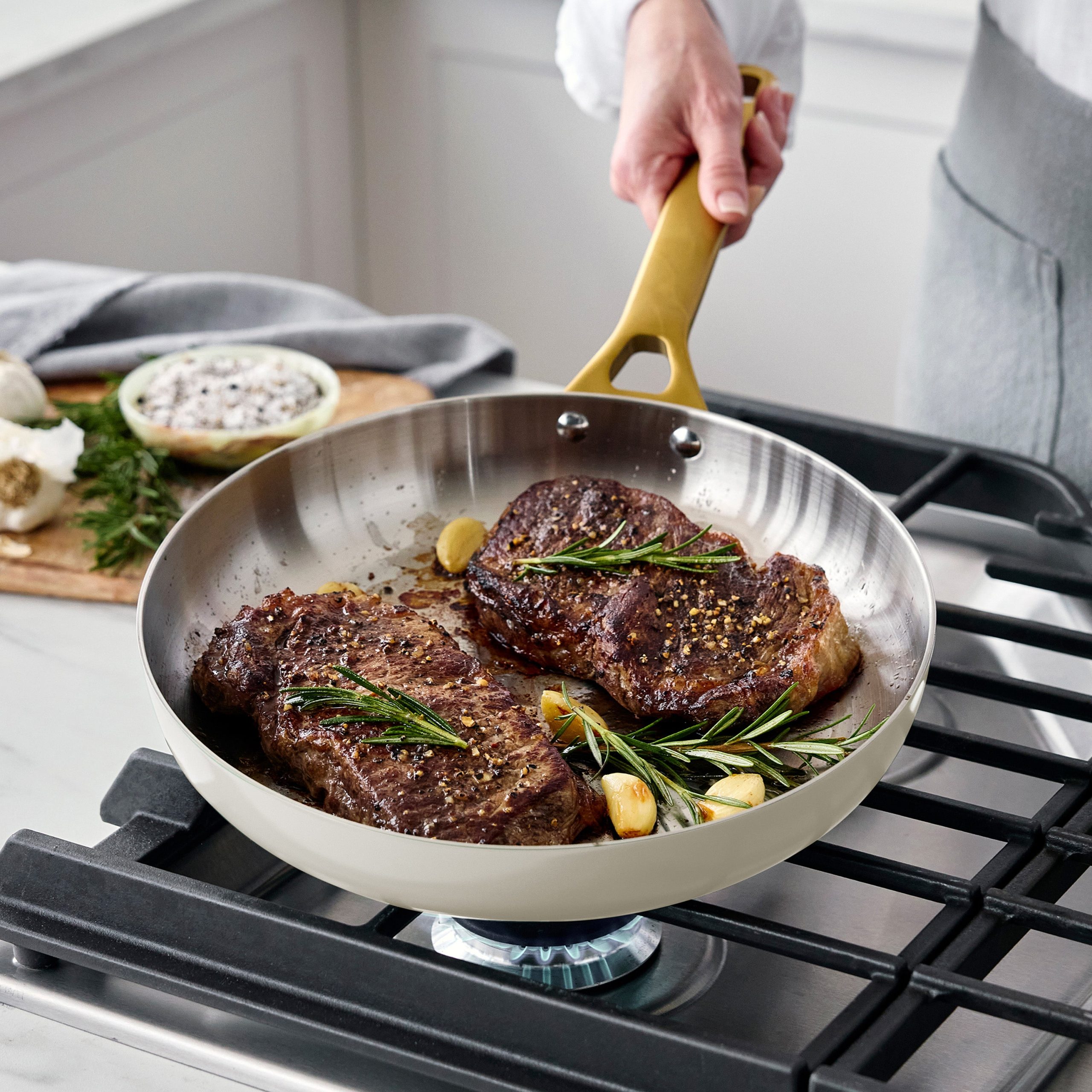 Reserve Pro Uncoated Stainless Steel 12-Piece Cookware Set | Cream - Image 5